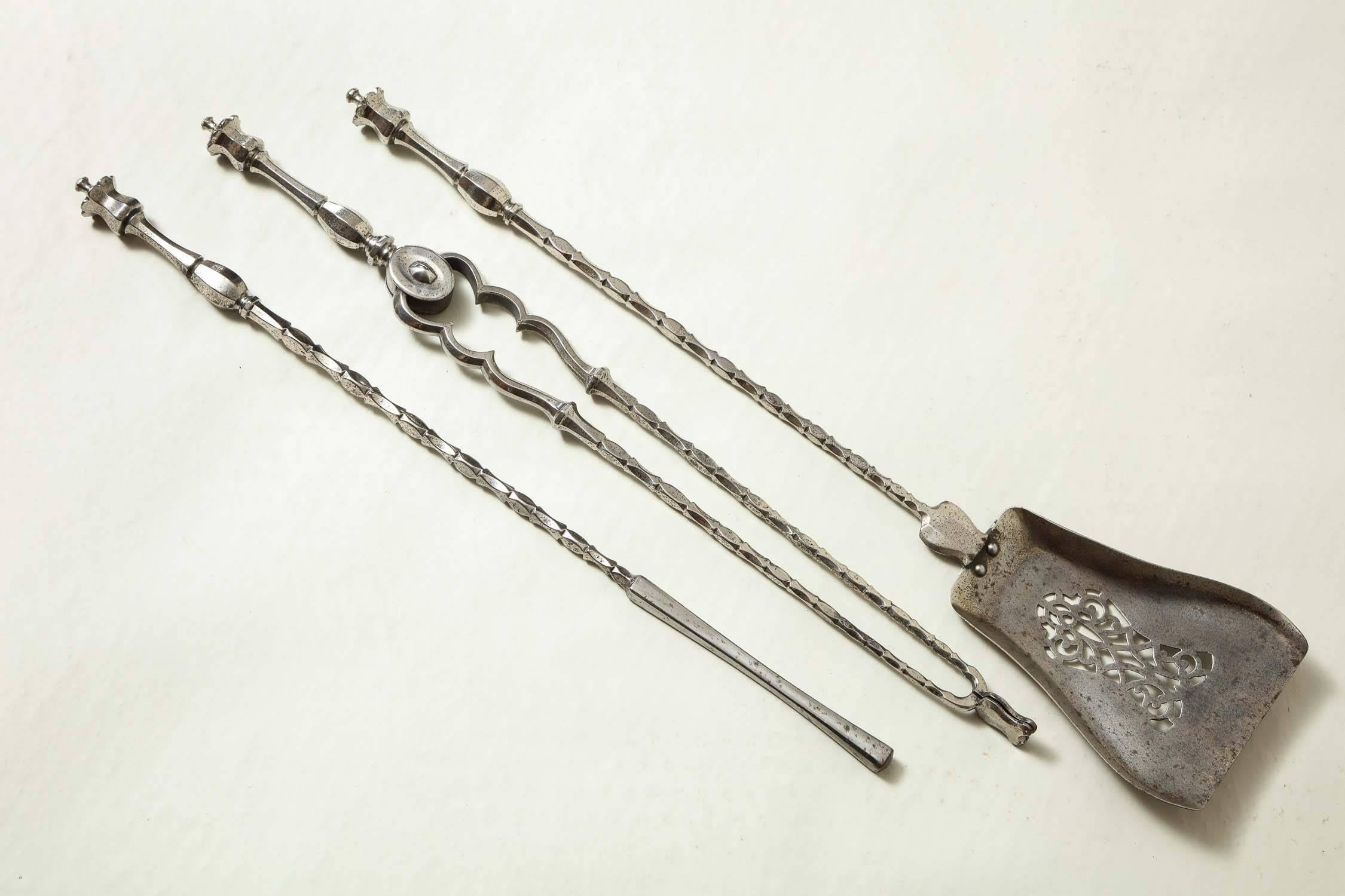 William IV Very Fine Set of Steel Fire Tools For Sale