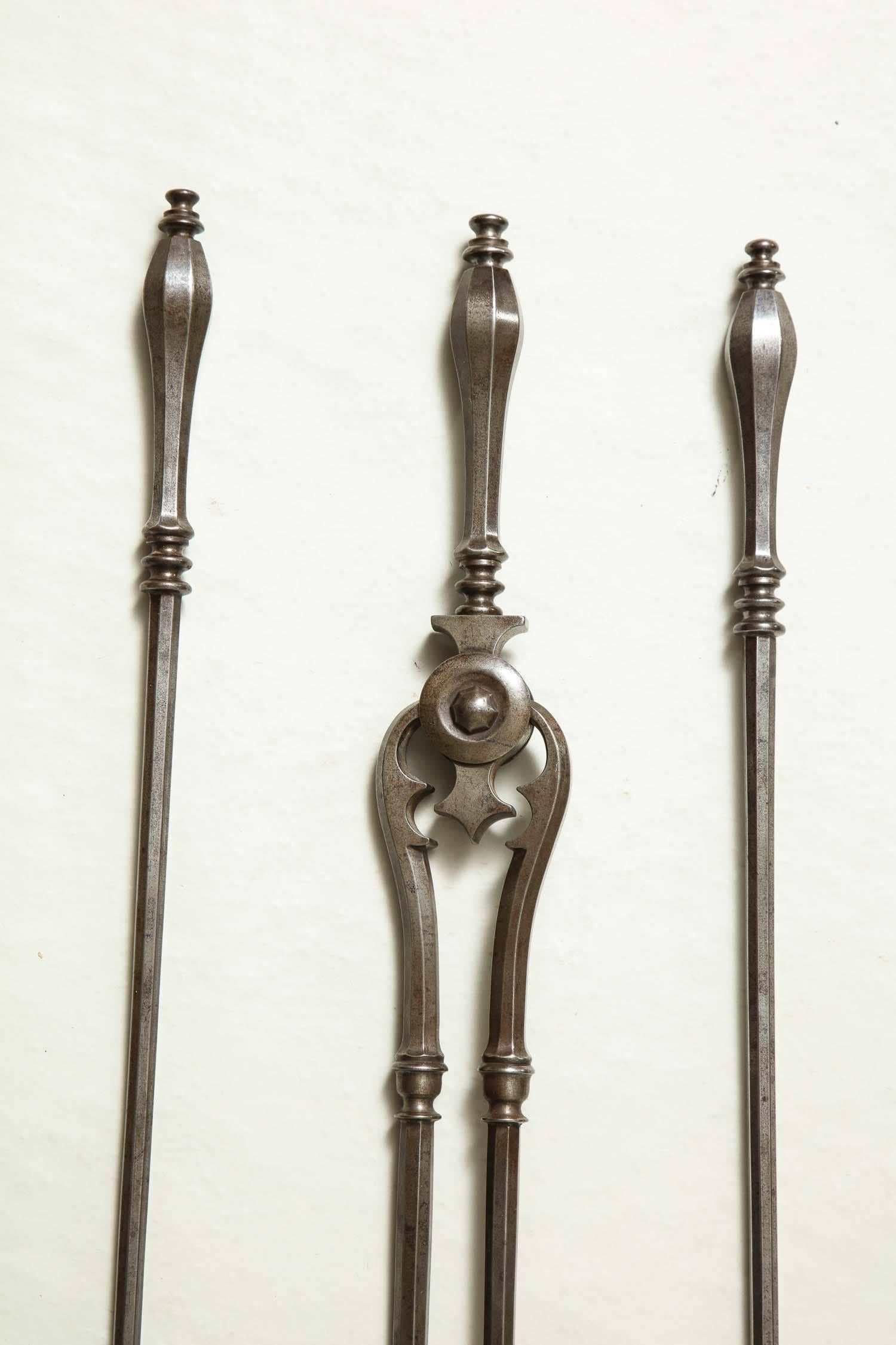 William IV Elegant Set of Steel Fire Tools For Sale