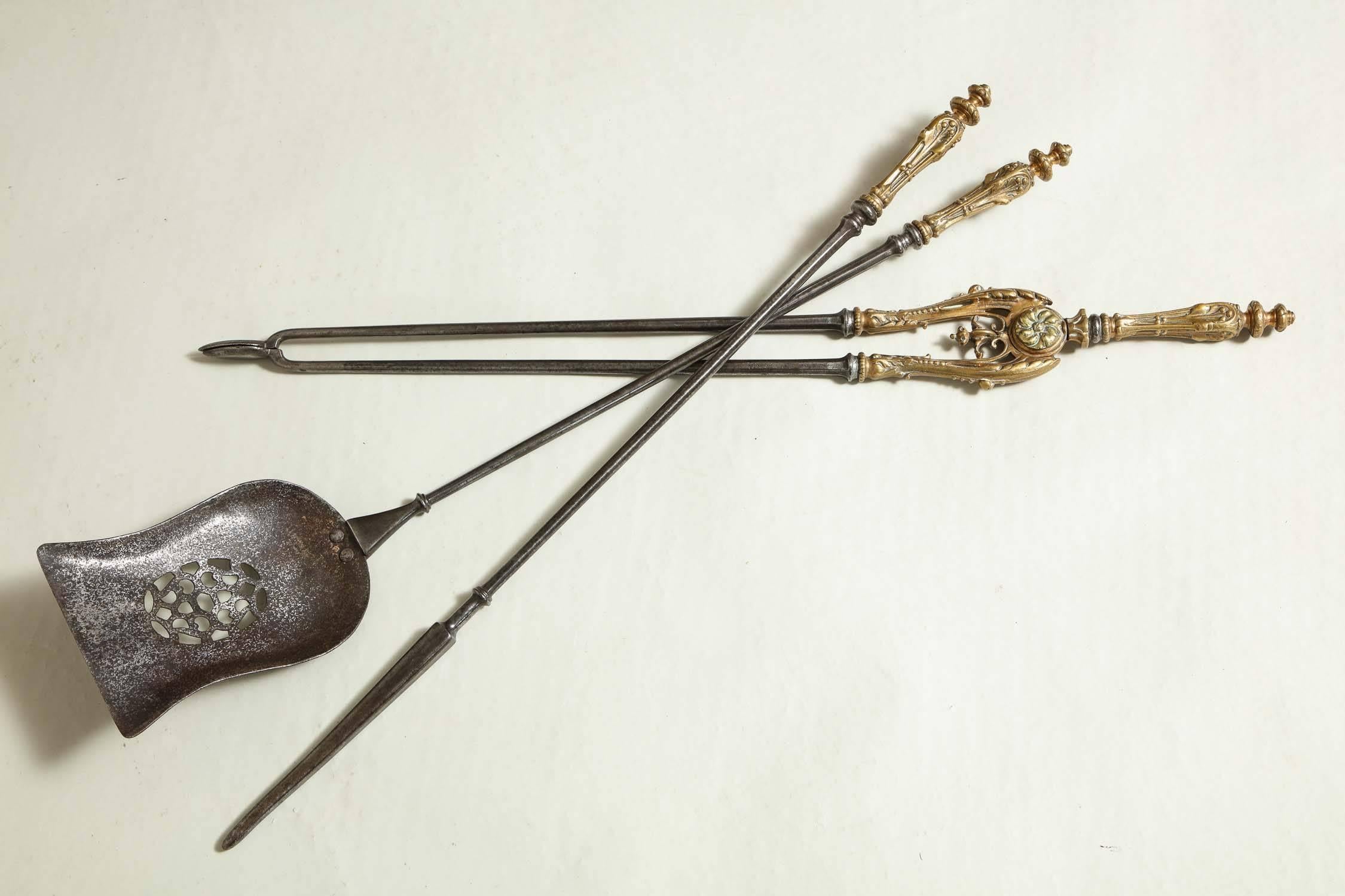 Very Fine Set of Bronze Handled Fire Tools For Sale 3
