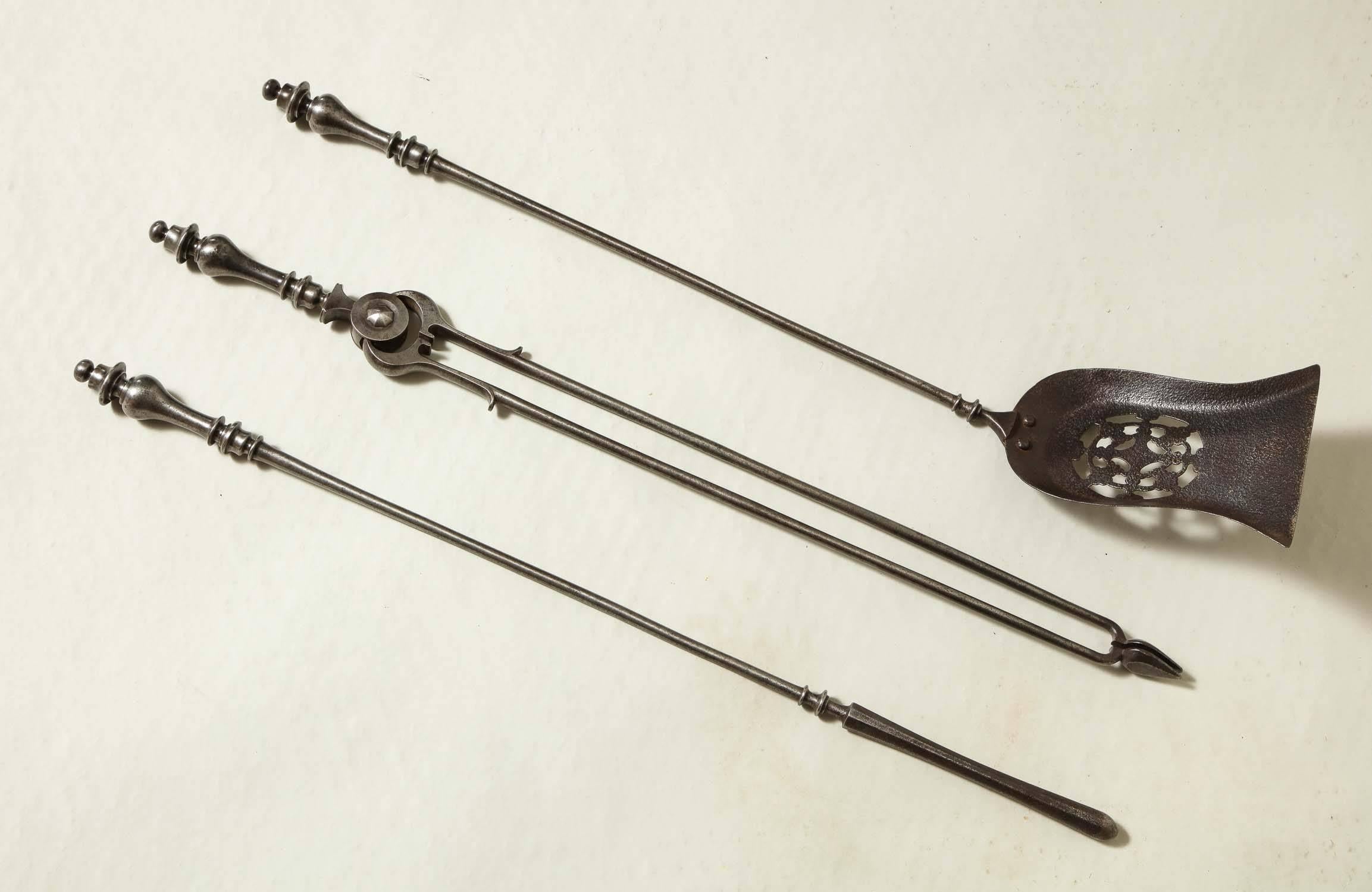 William IV Fine Set of Steel Fire Tools For Sale