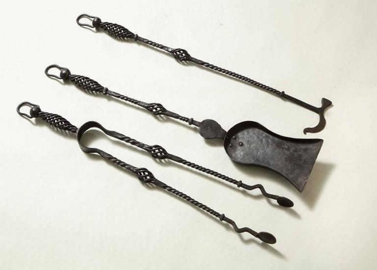 Set Of Whimsical Blacksmith Made Fire Tools For At 1stdibs Arts And Crafts Set Of Whimsical Blacksmith Made Fire Tools For
