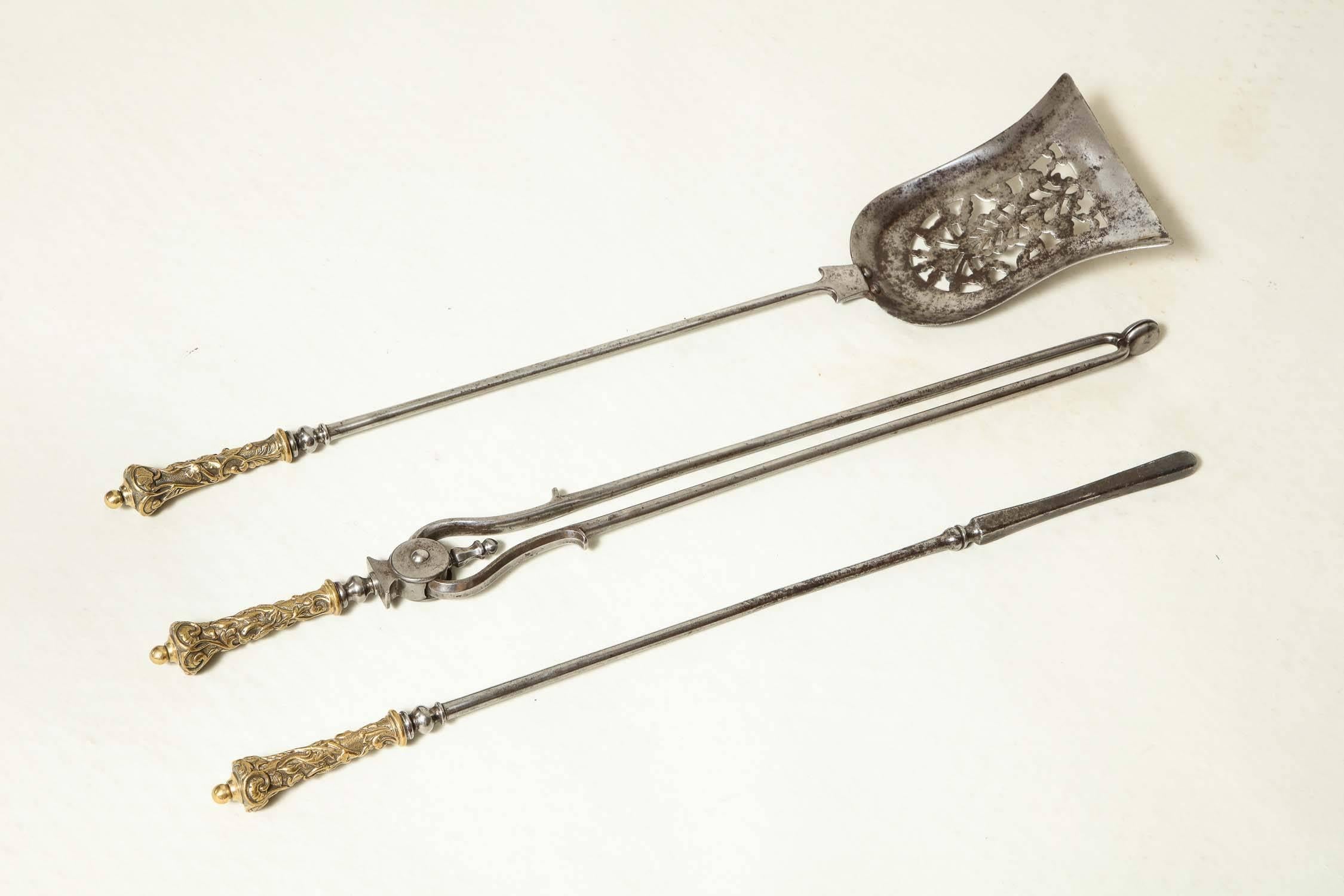 William IV Fine Set of Bronze and Steel Fire Tools For Sale