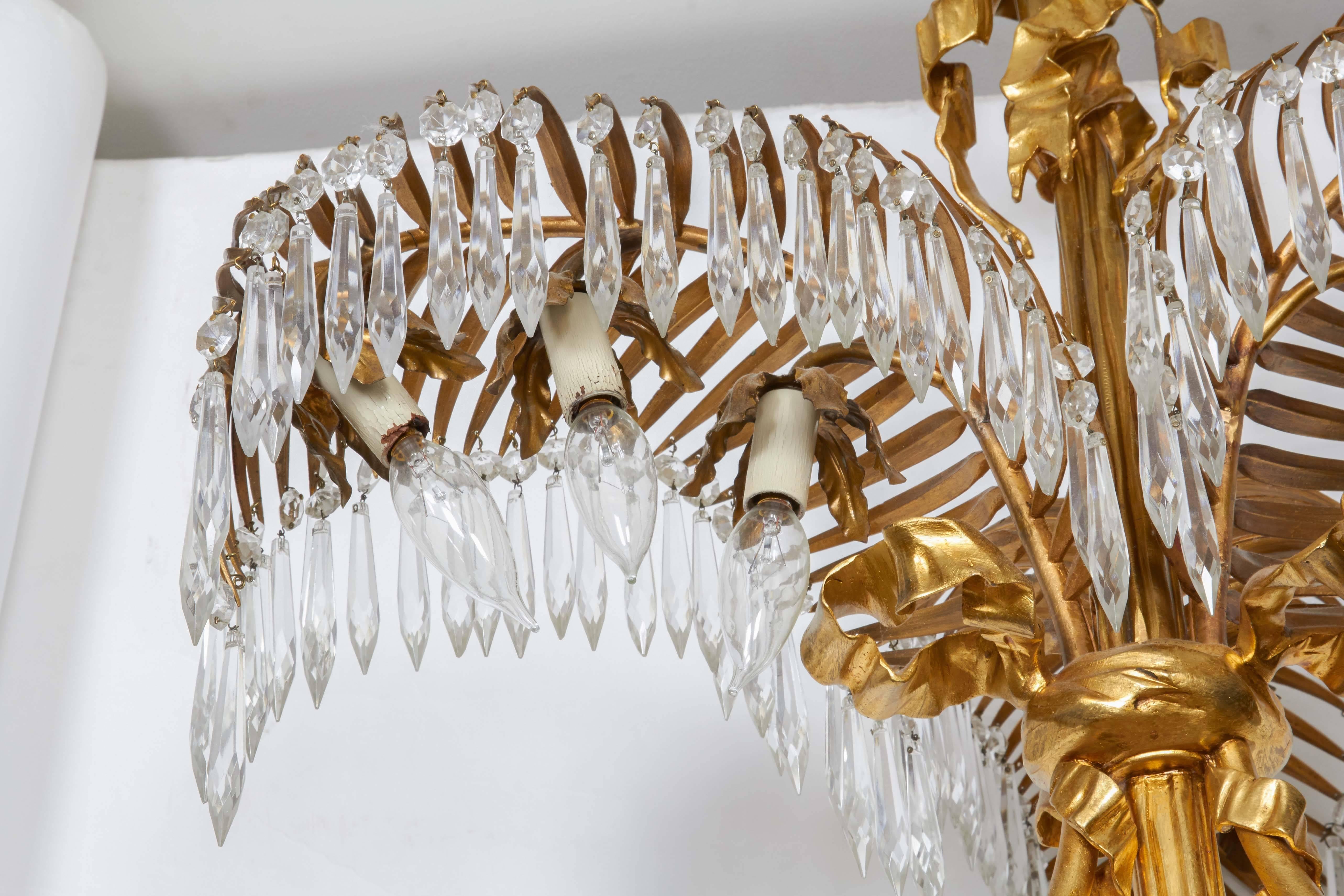 Mid-20th Century A French Gilt Bronze Palm-Frond Chandelier
