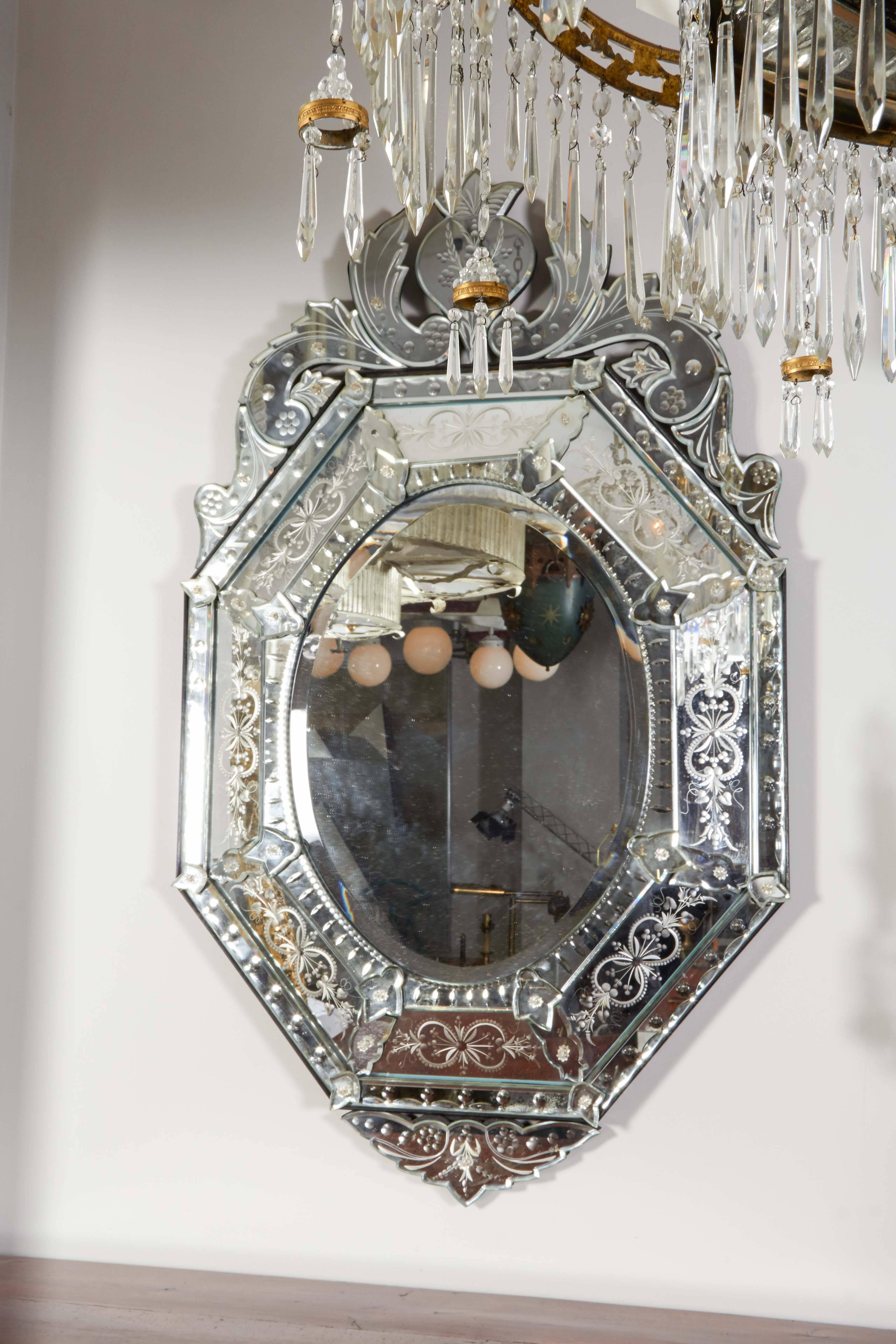 Late 20th Century Venetian Etched Glass Mirror