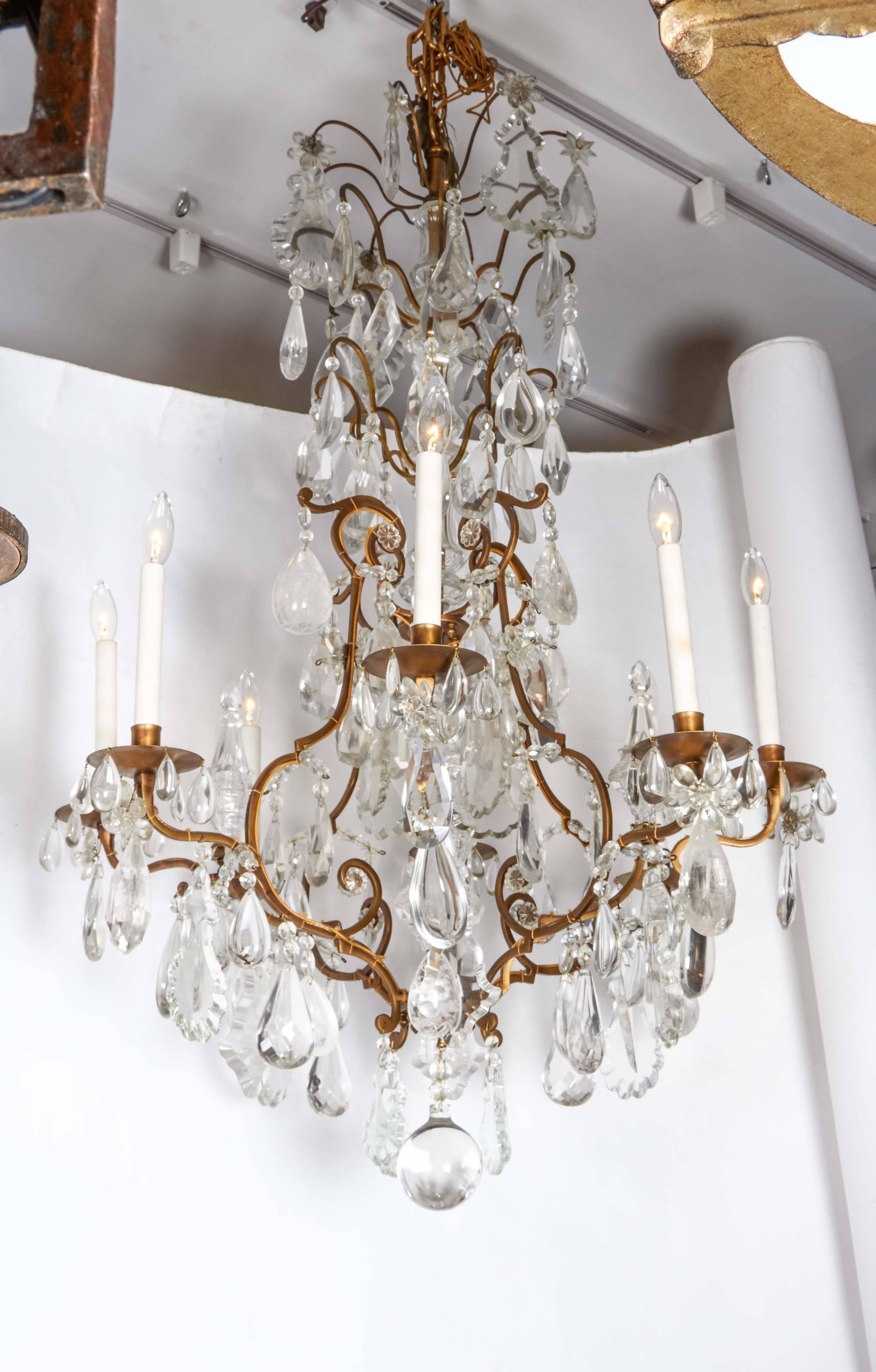 French Impressive Louis XV Style Gilt Bronze and Rock Crystal Chandelier