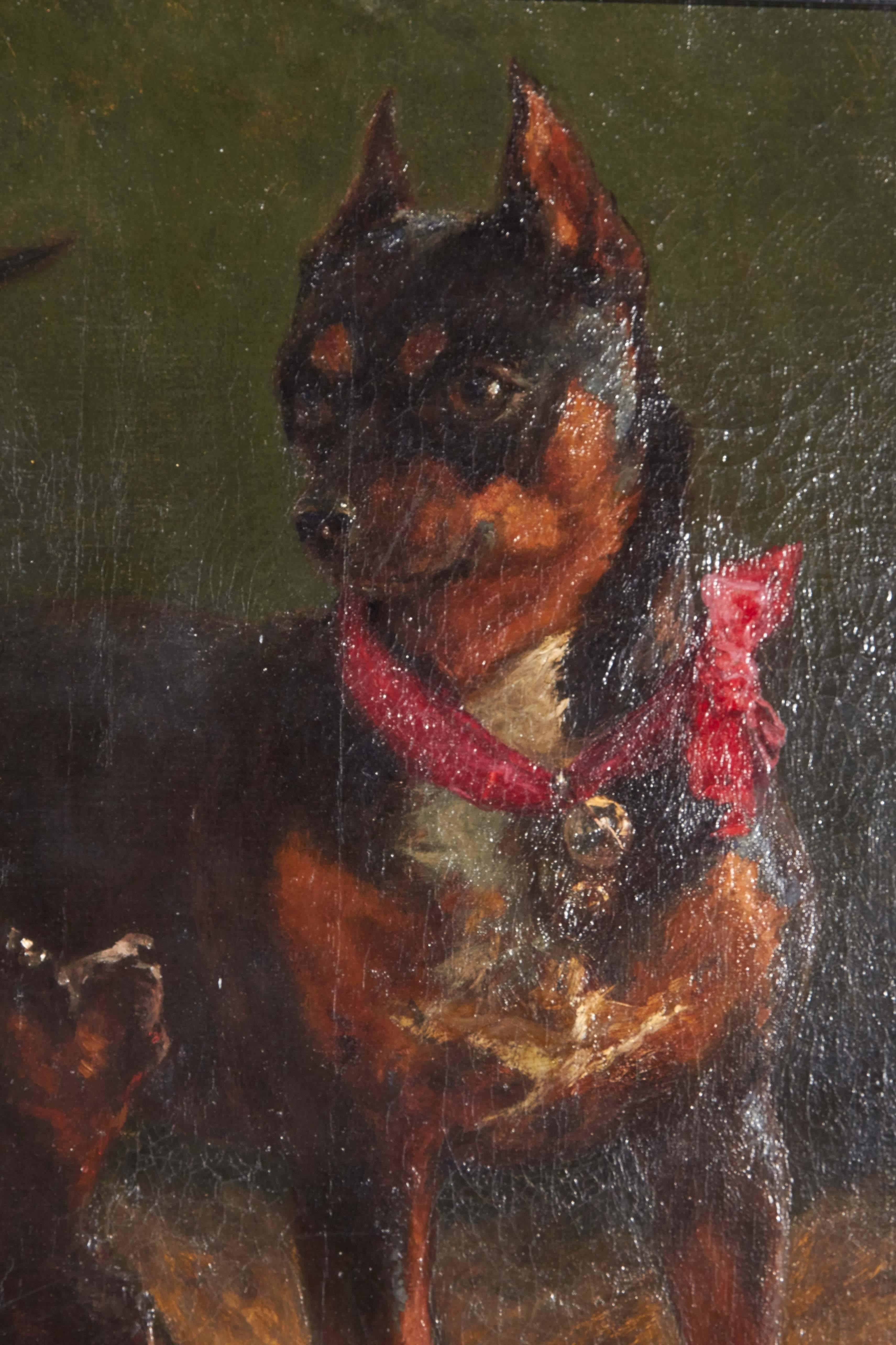 French Charles Gustave Parquet Oil on Canvas Pair of Dogs