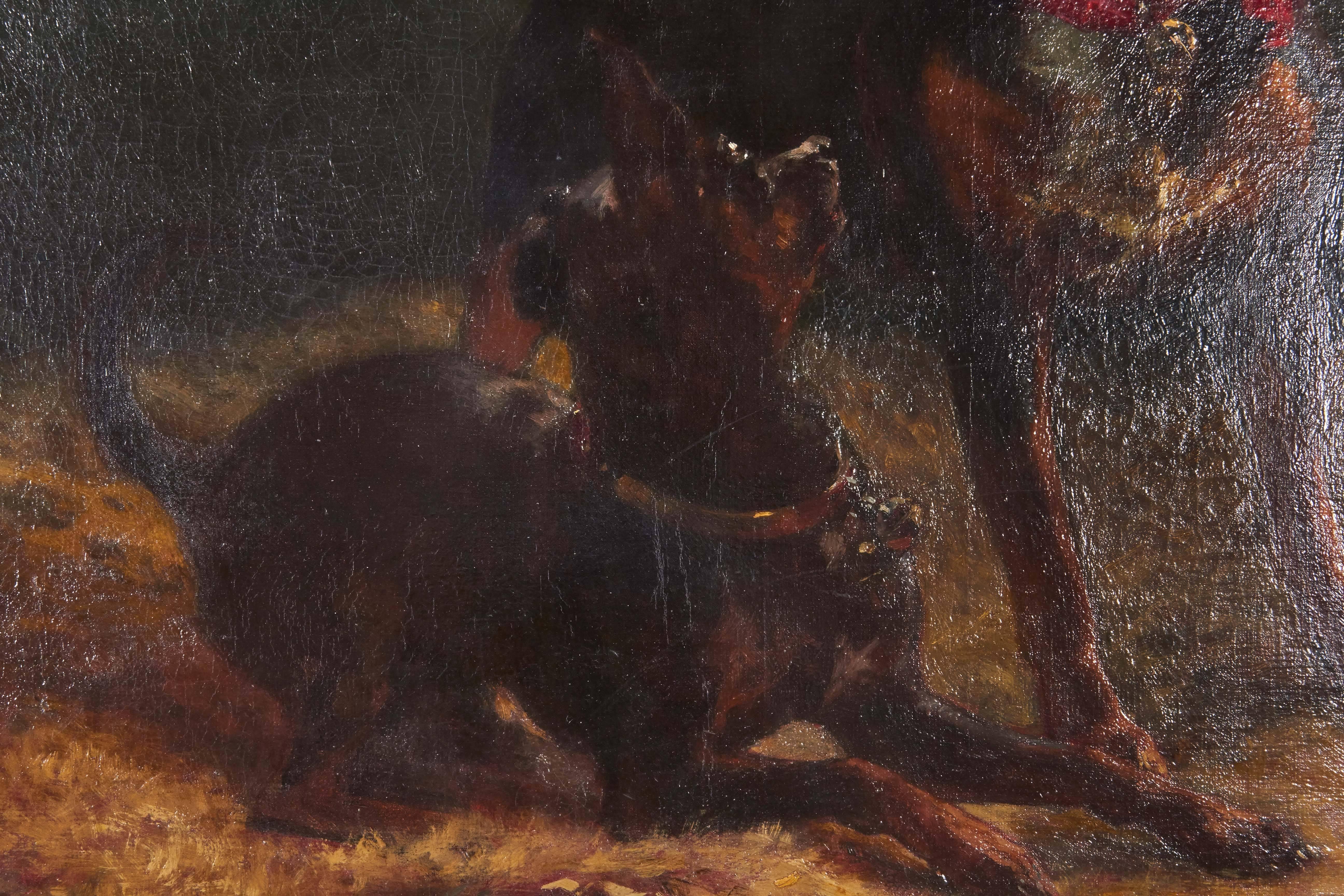 Charles Gustave Parquet Oil on Canvas Pair of Dogs In Good Condition In New York, NY