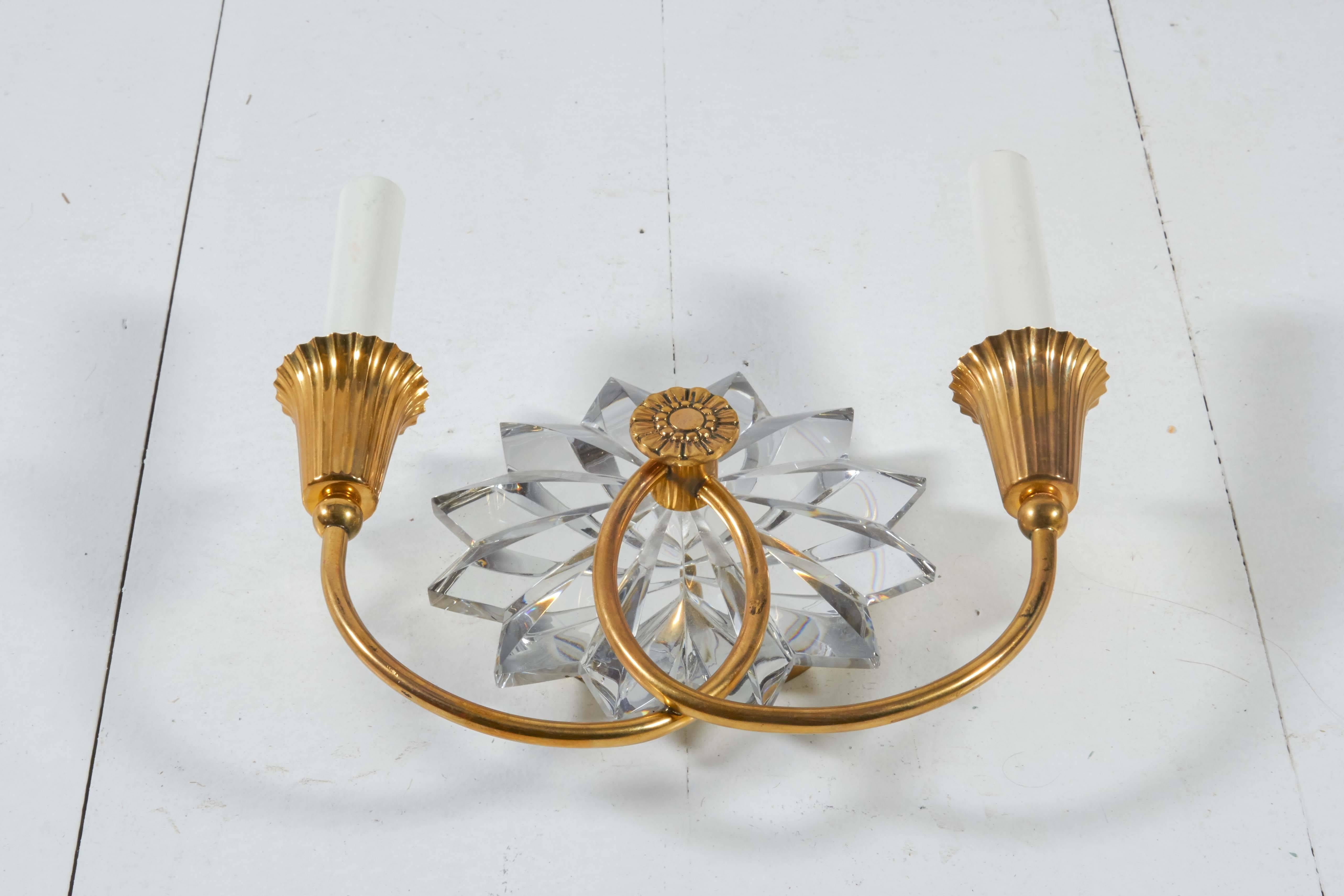 Pair of Brass and Crystal Wall Sconces 1