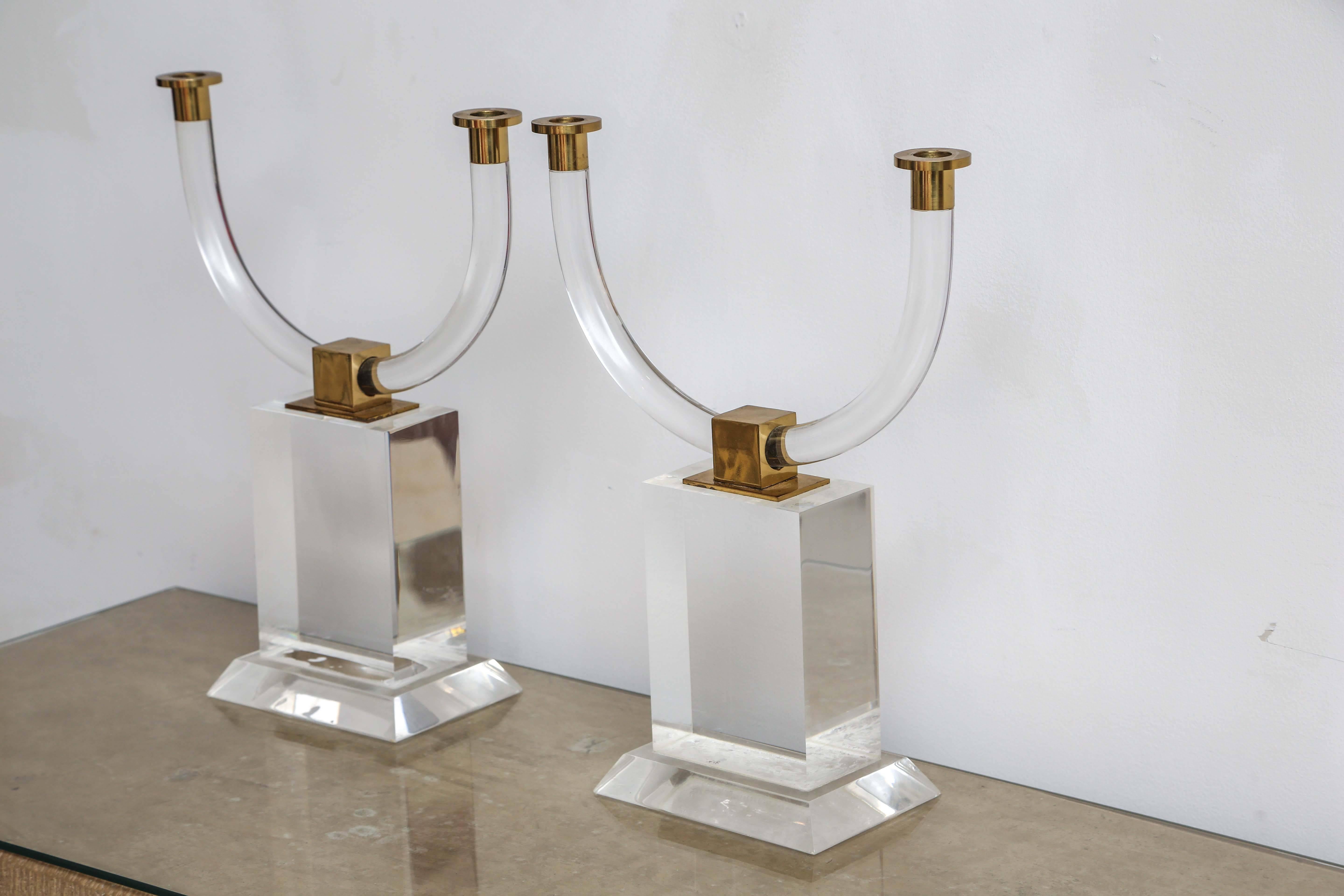 Mid-Century Modern Pair of Monumental Lucite Candlesticks For Sale