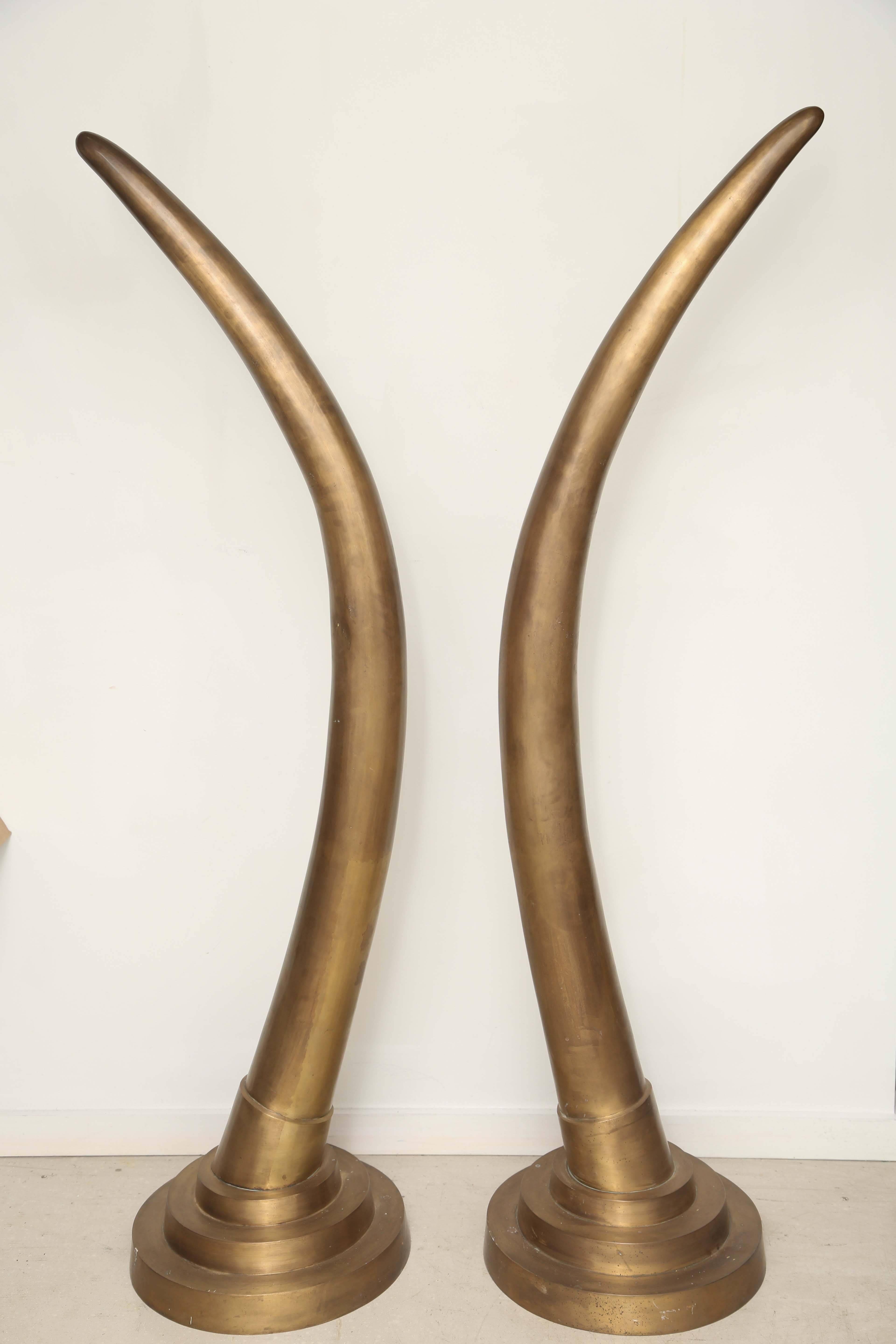 Pair of Large Brass Tusks In Good Condition In West Palm Beach, FL
