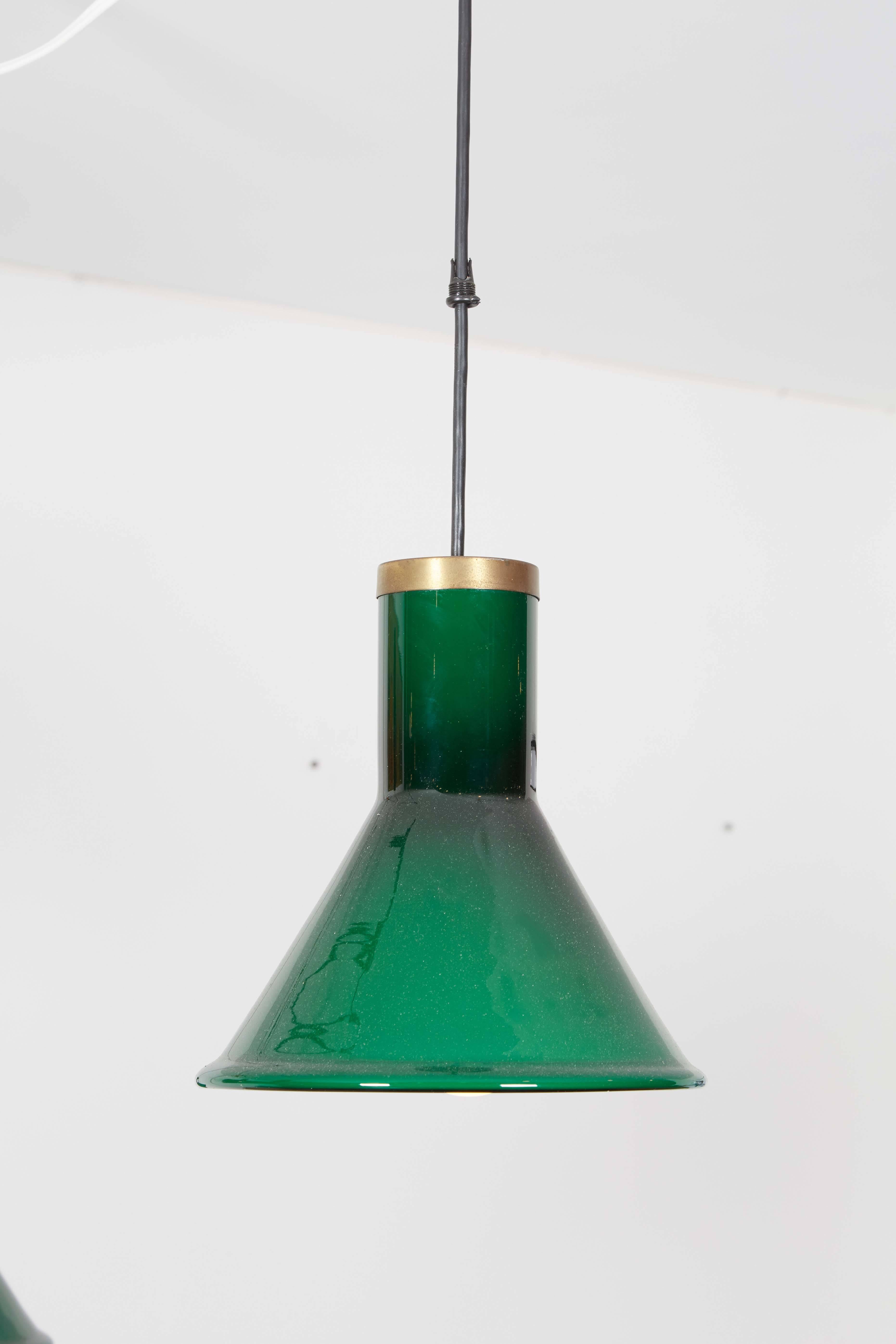 Danish Green Glass Pendant Lamps by Holmegaard (one left) For Sale