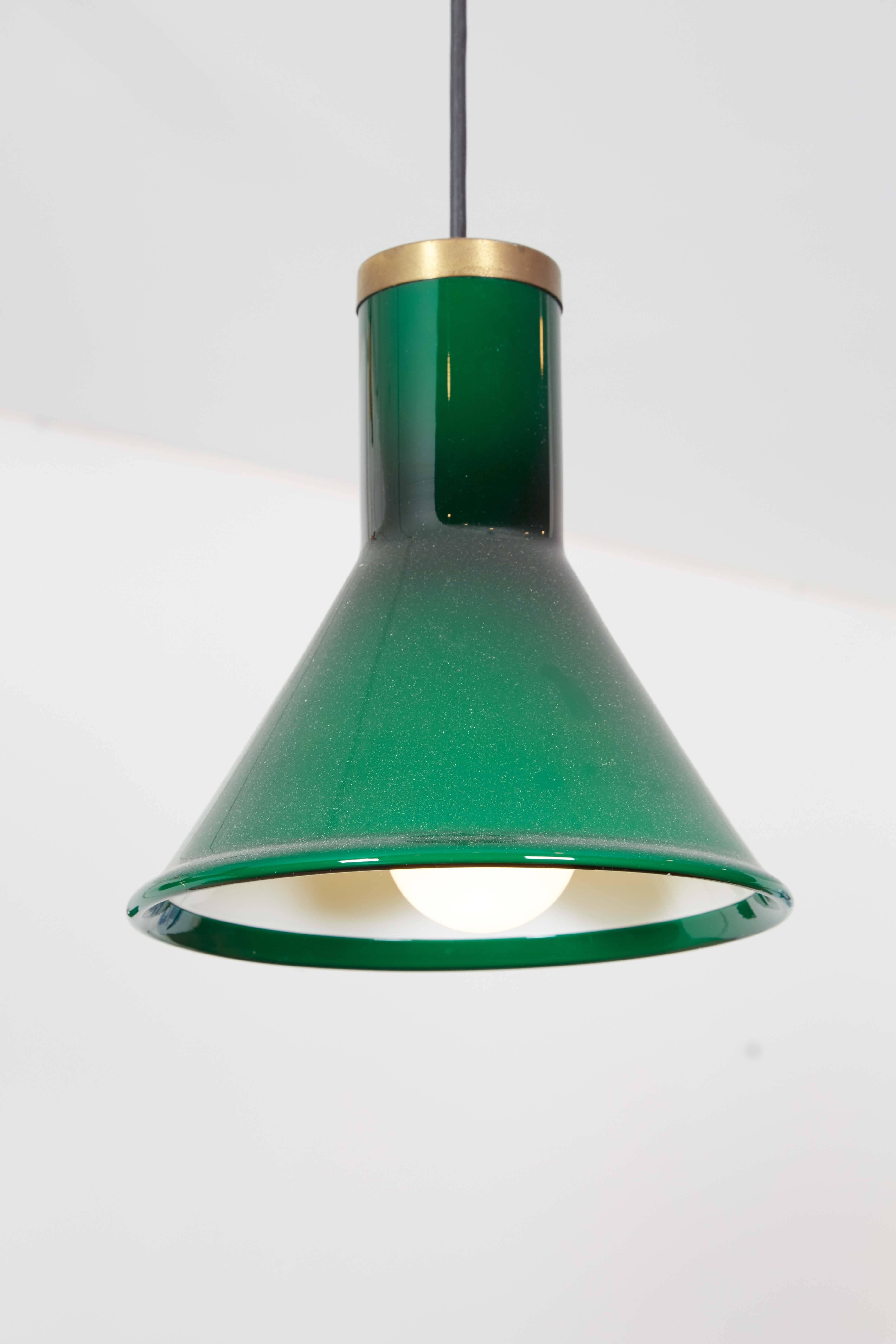 Green Glass Pendant Lamps by Holmegaard (one left) In Excellent Condition For Sale In New York, NY