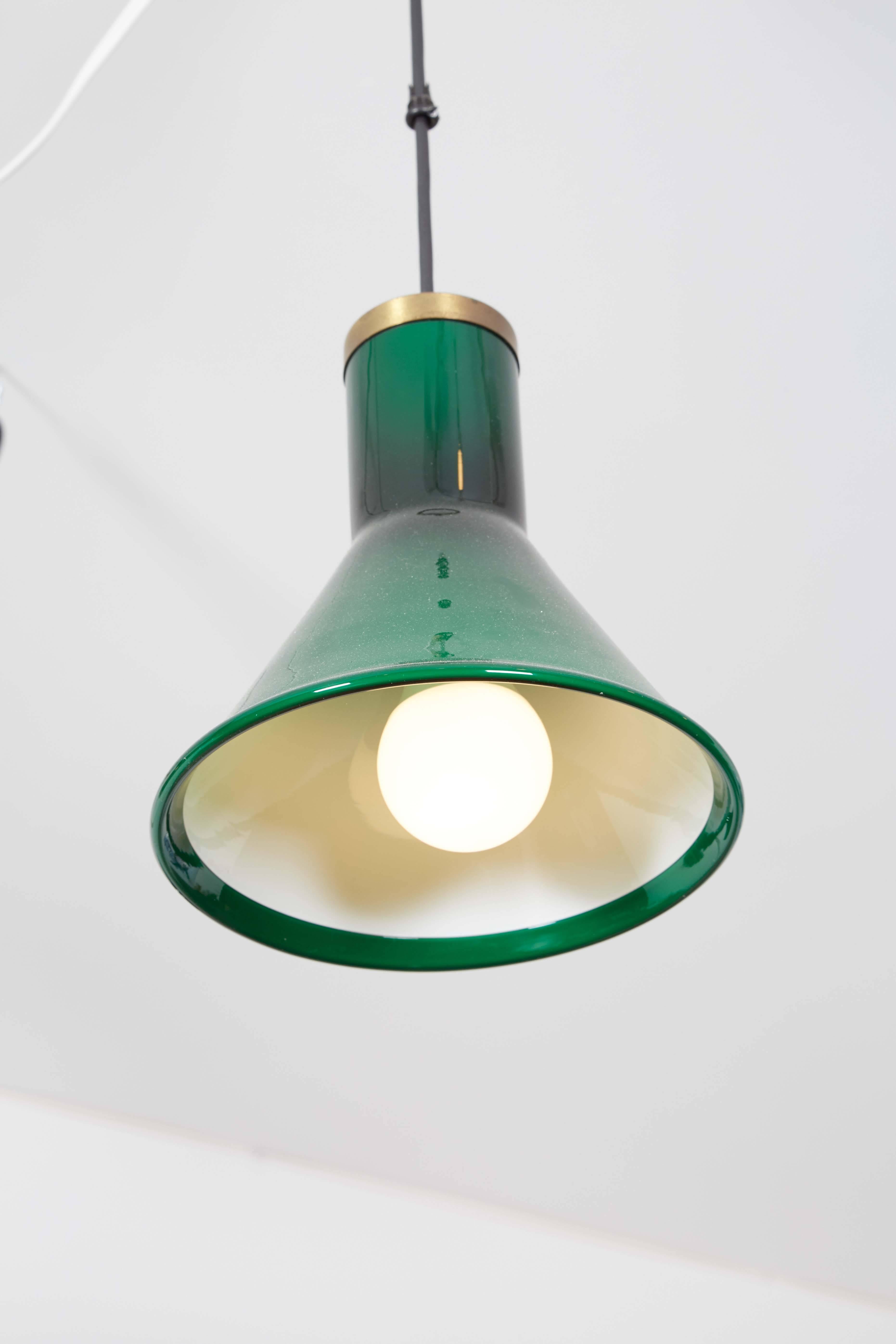 Mid-20th Century Green Glass Pendant Lamps by Holmegaard (one left) For Sale