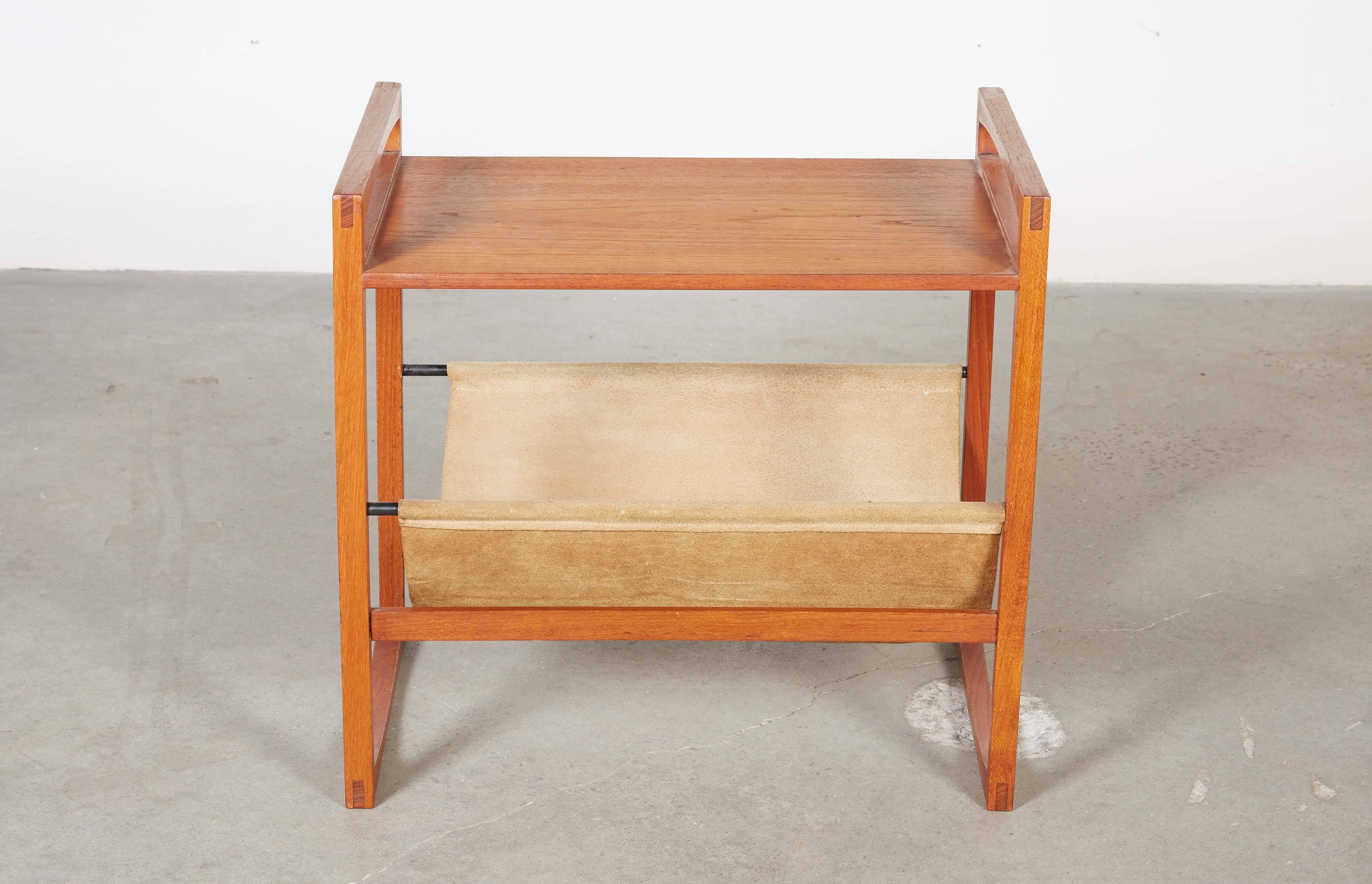 Vintage 1950s Teak Side Table with Suede Sling Basket for Magazines

This mid century side table is in excellent condition. Perfect for tiny spaces. Ready for pick up, delivery, or shipping anywhere in the world.