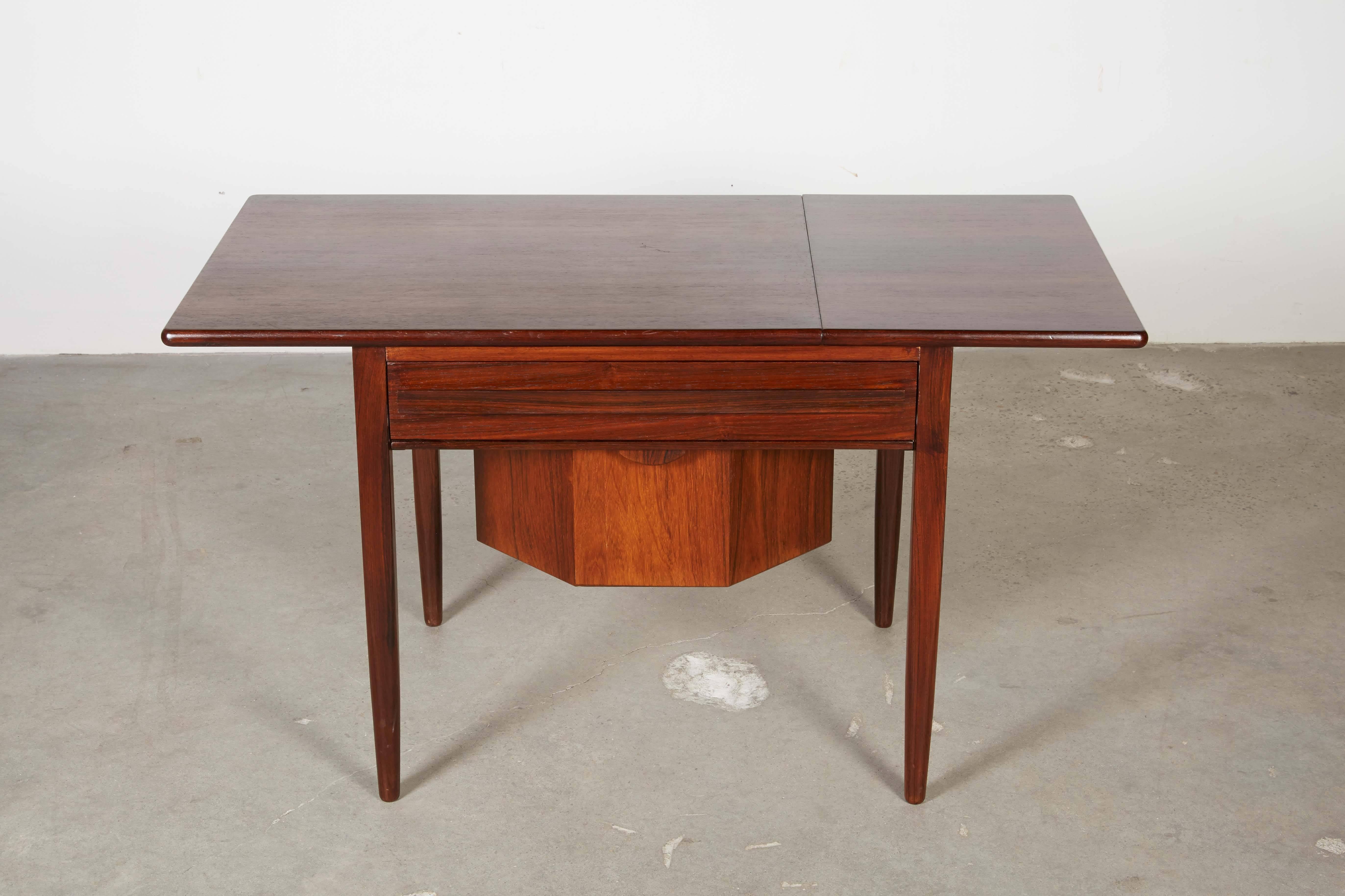 Scandinavian Modern Mid Century Sewing Table with Drop Leaf