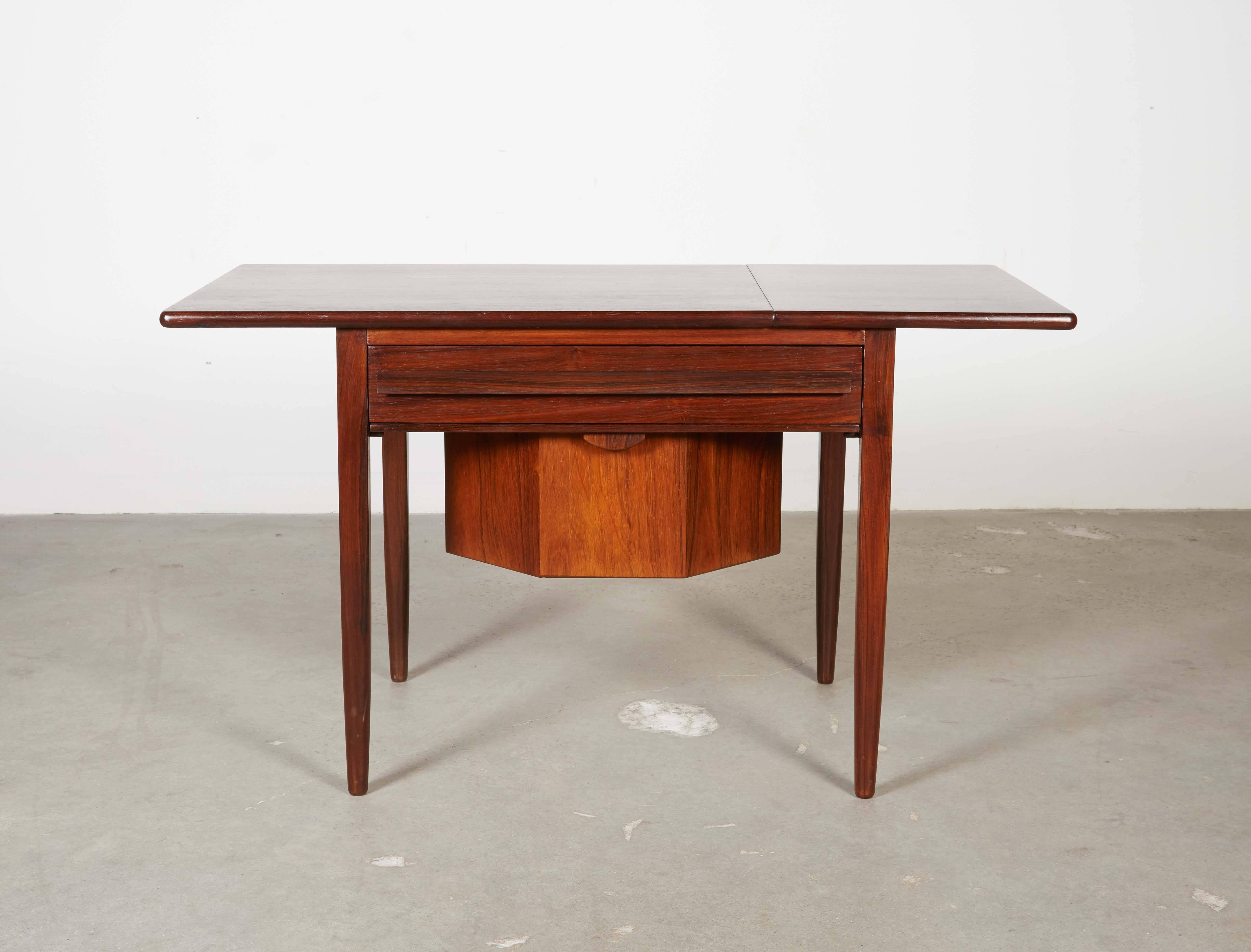 Danish Mid Century Sewing Table with Drop Leaf