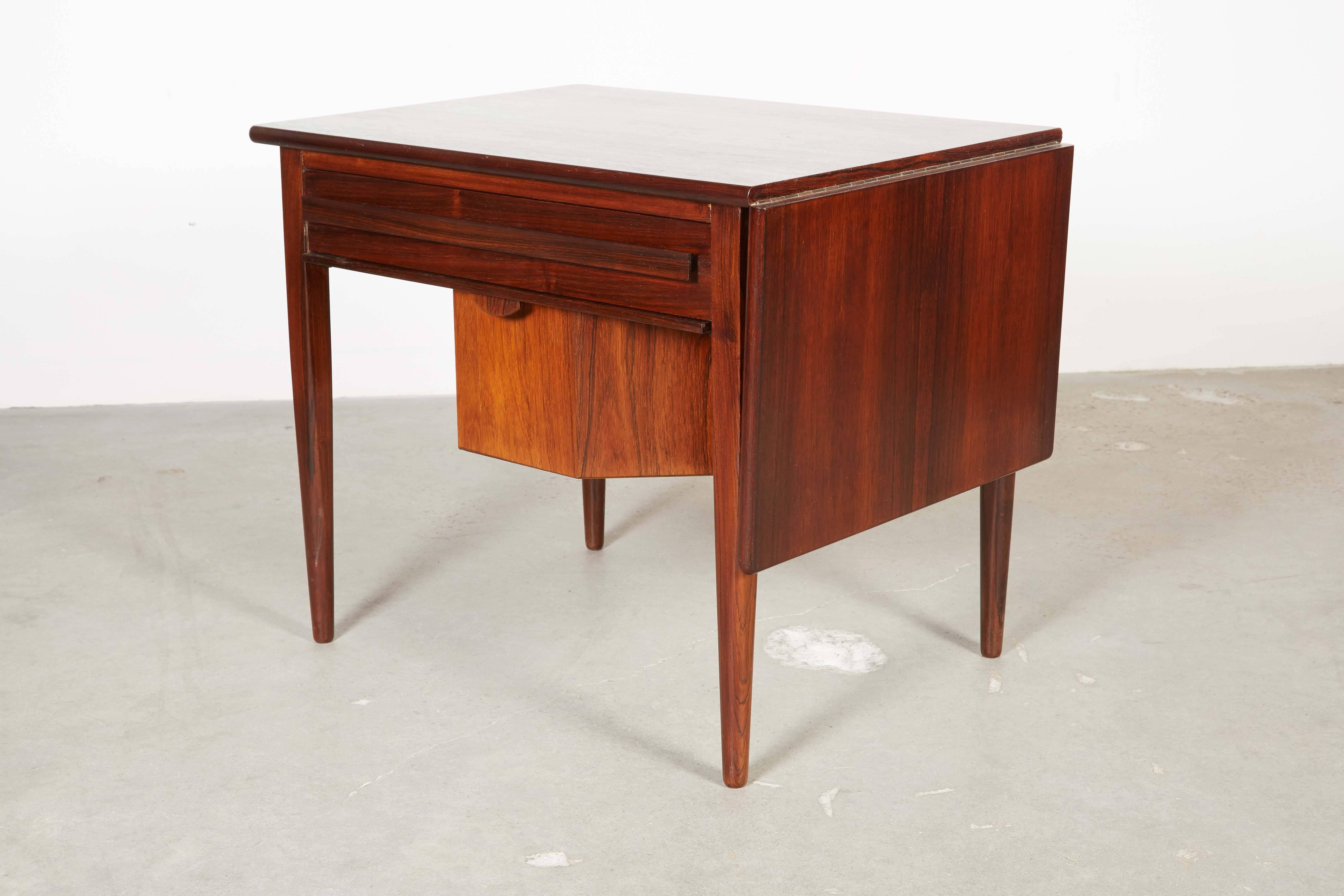 Rosewood Mid Century Sewing Table with Drop Leaf