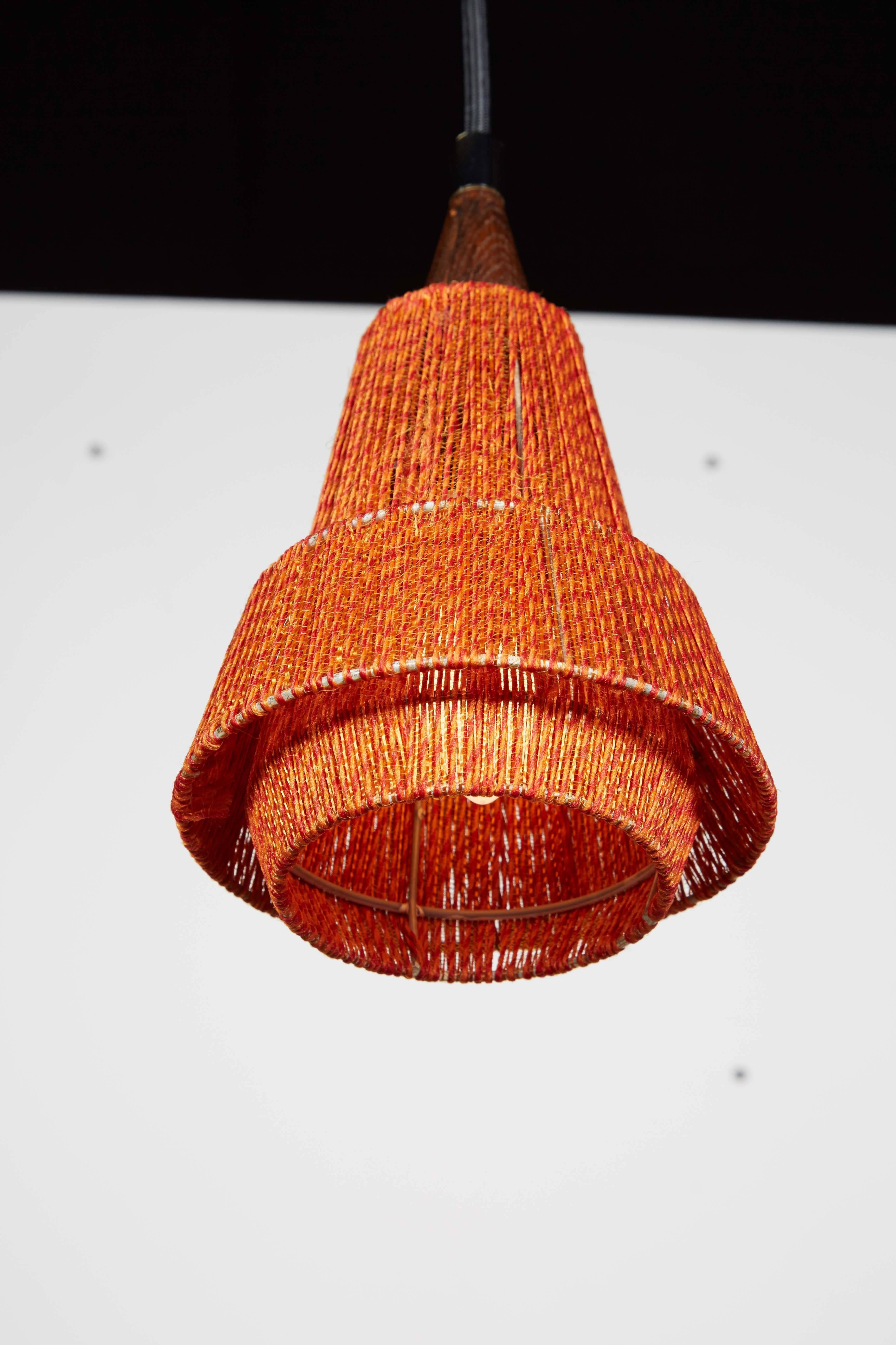 Oiled Mid Century Orange Pendant Lamp, 2 Left