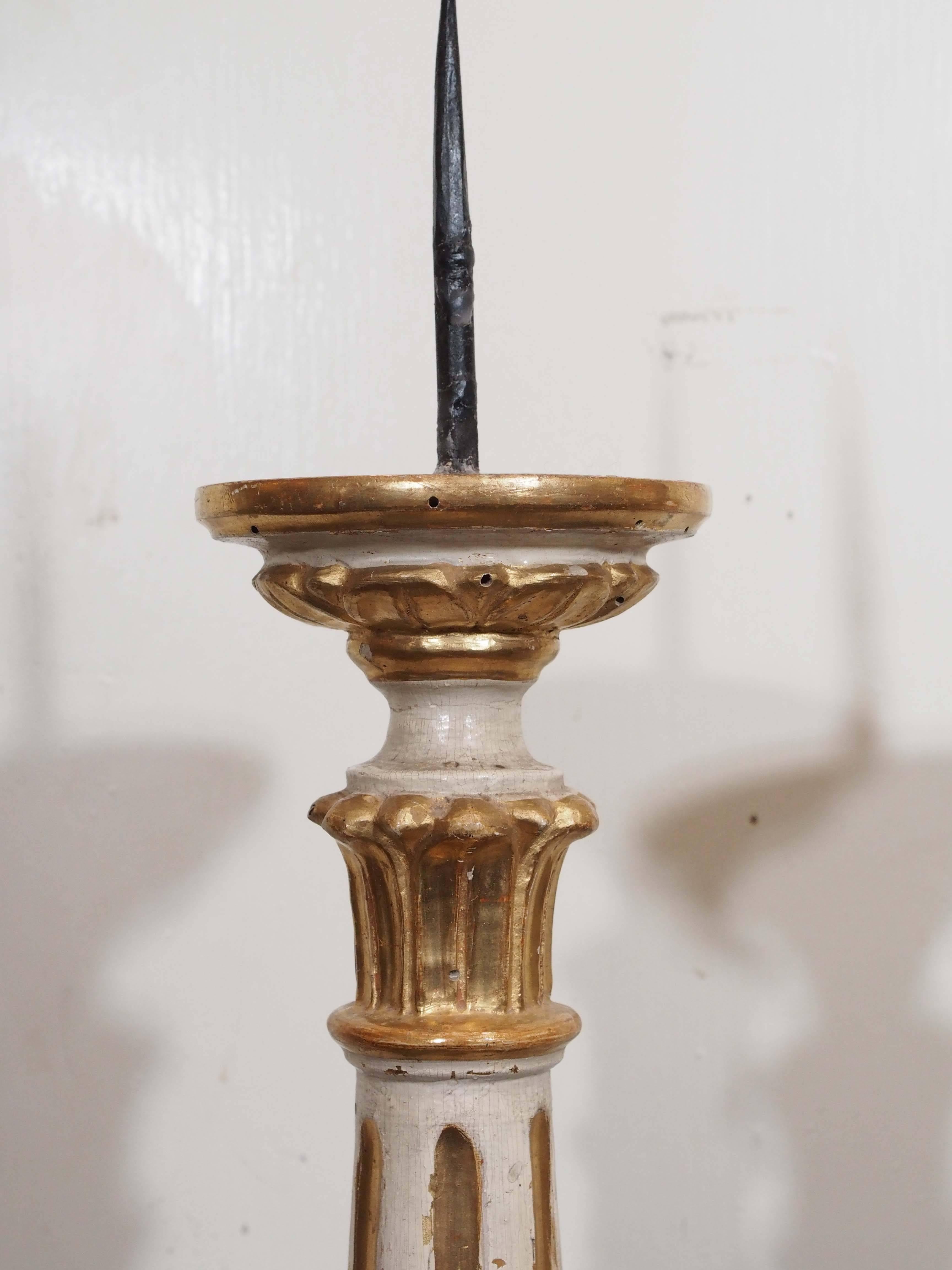 19th Century  Pair Italian Parcel Gilt Louis XVI Style Altar Candlesticks