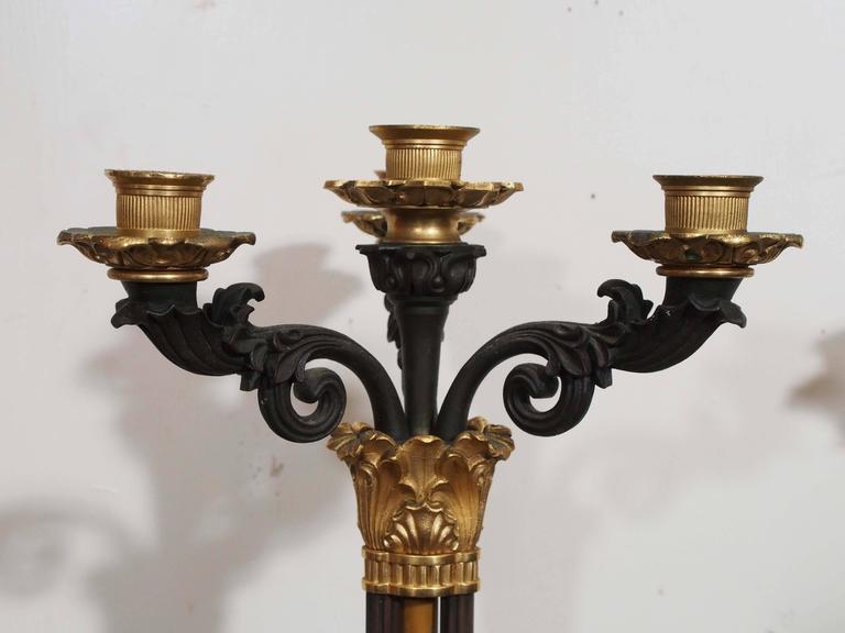 Pair of Bronze and Sienna Marble Charles X Candelabra For Sale at 1stDibs