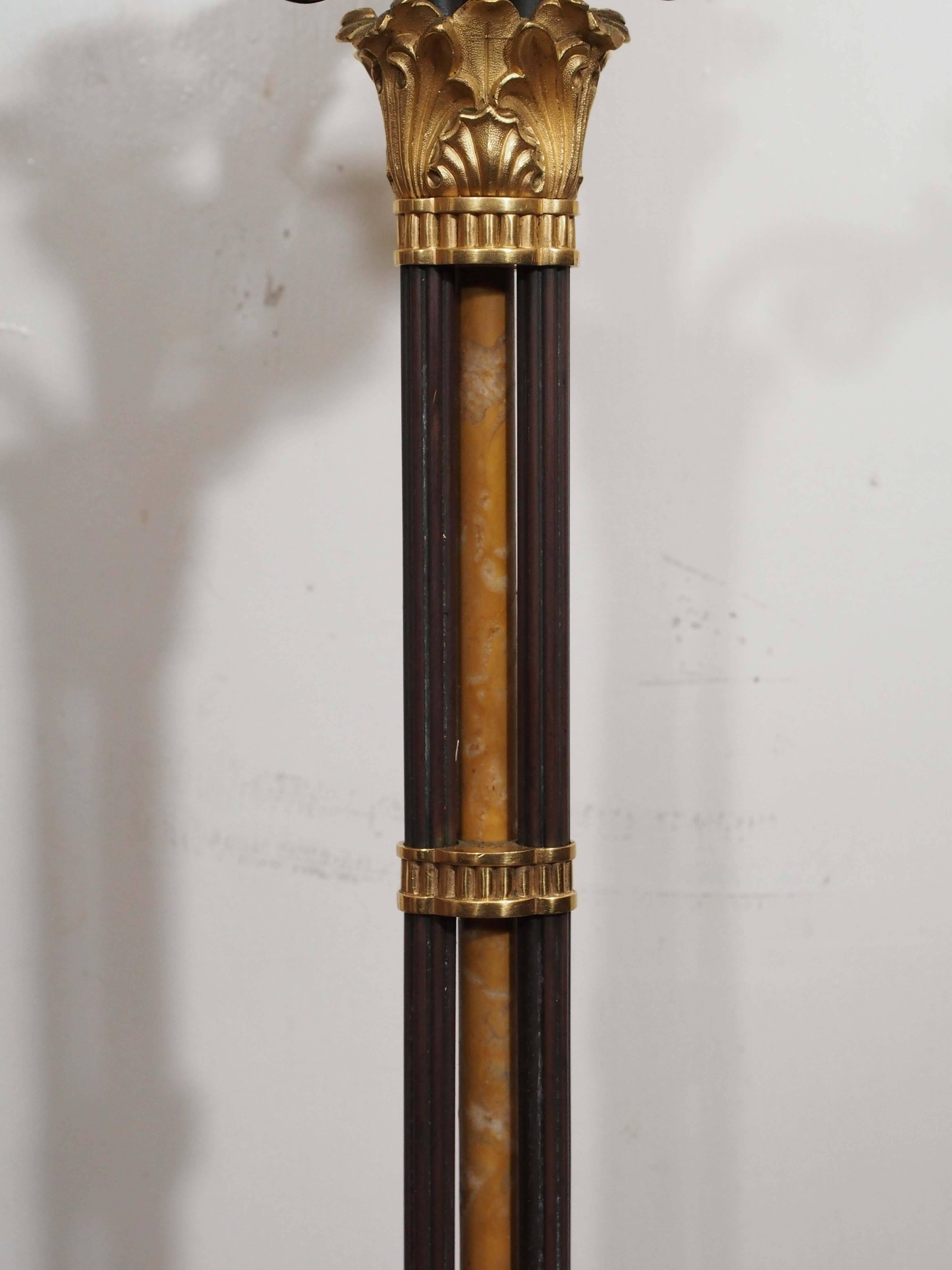 French Pair of Bronze and Sienna Marble Charles X Candelabra For Sale