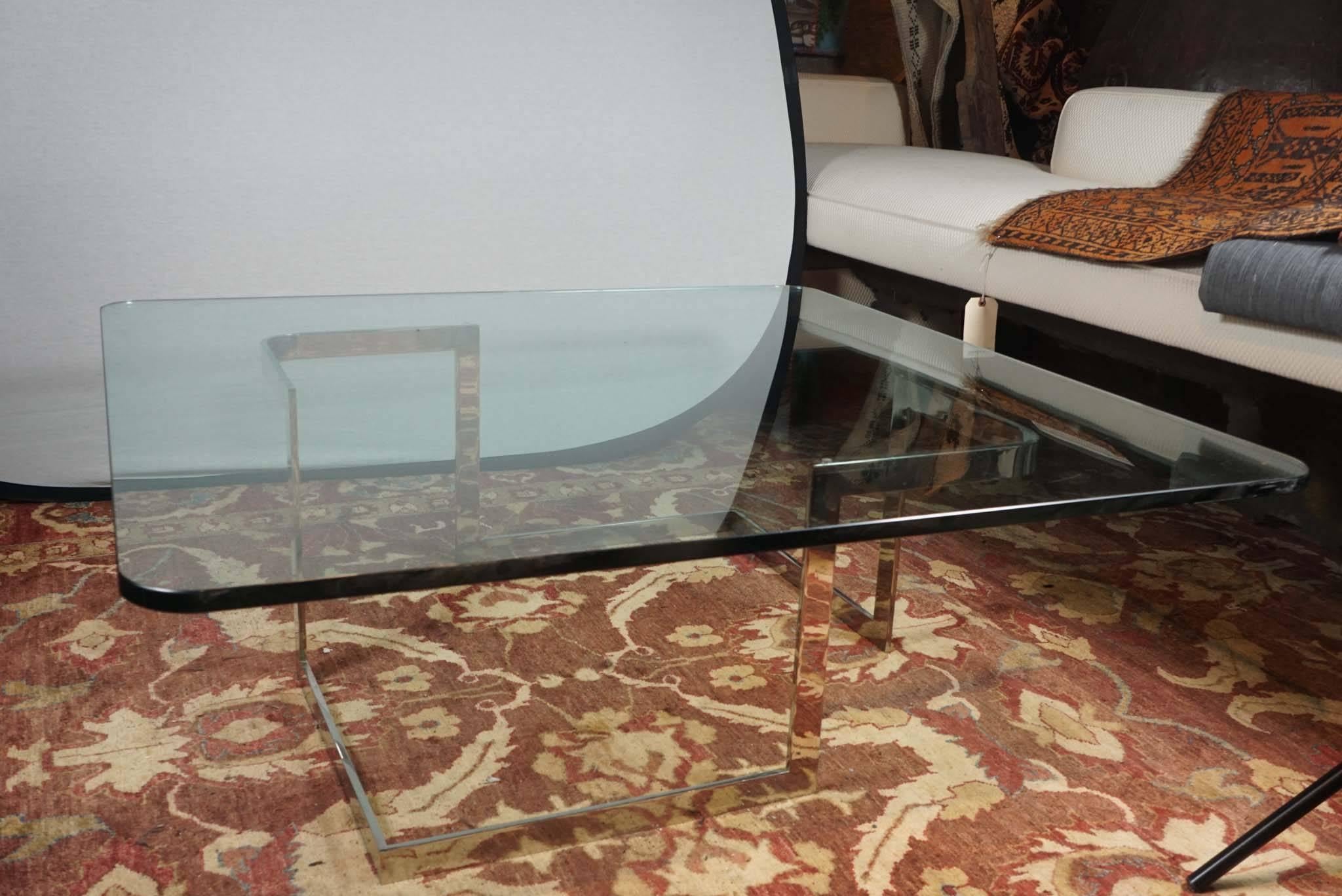 Glass and chrome mid-century modern coffee table by Vladimir Kagan (custom) In Good Condition In Hudson, NY