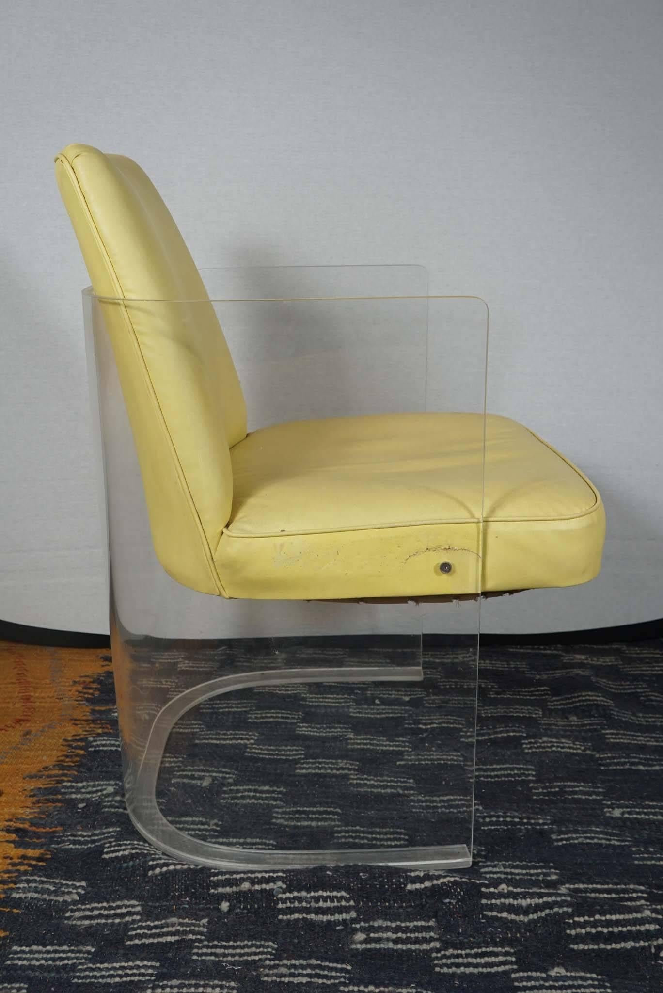 American Pair of Lemon Plexiglass and Vinyl Mid-Century Modern Chairs by Vladimir Kagan
