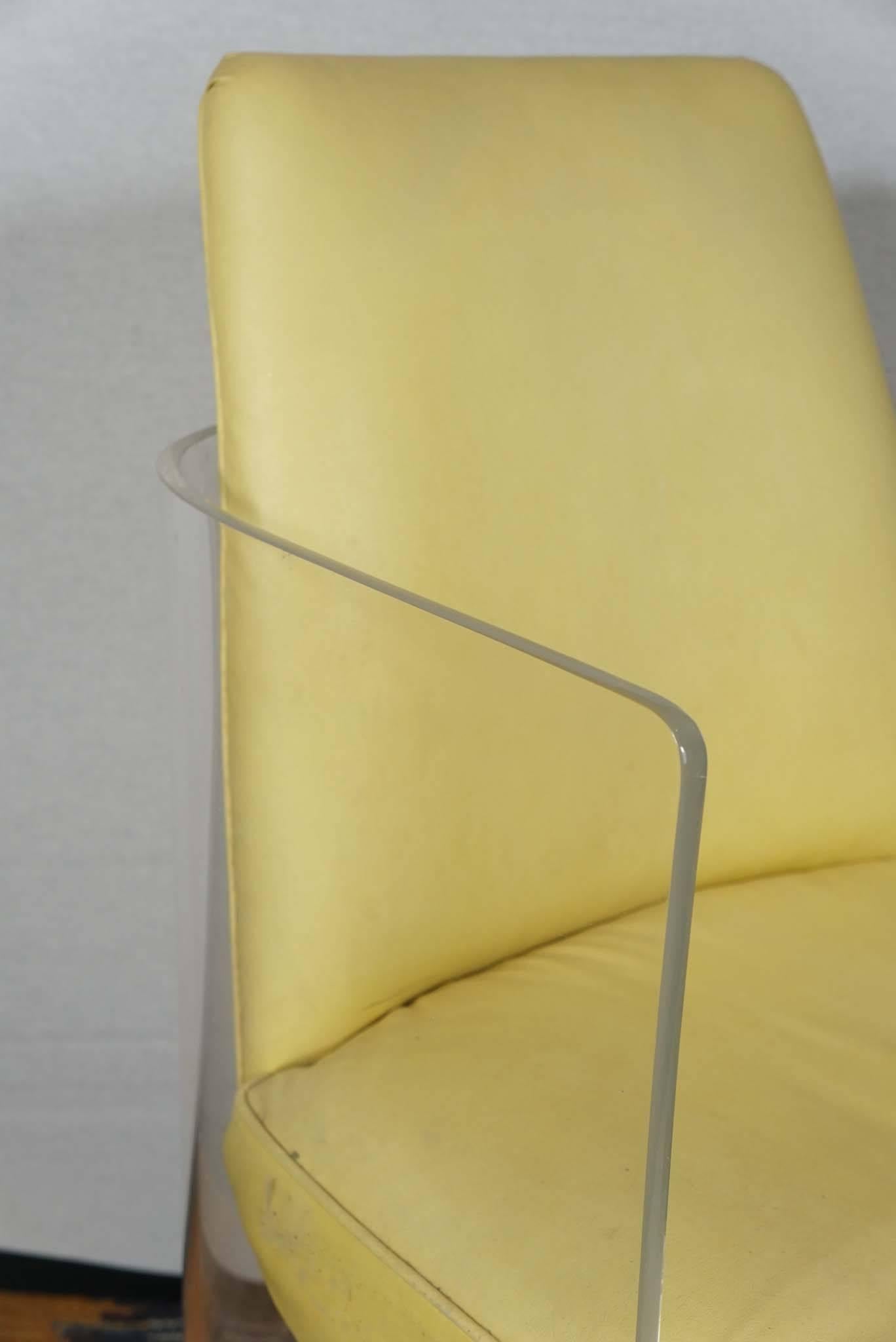 20th Century Pair of Lemon Plexiglass and Vinyl Mid-Century Modern Chairs by Vladimir Kagan