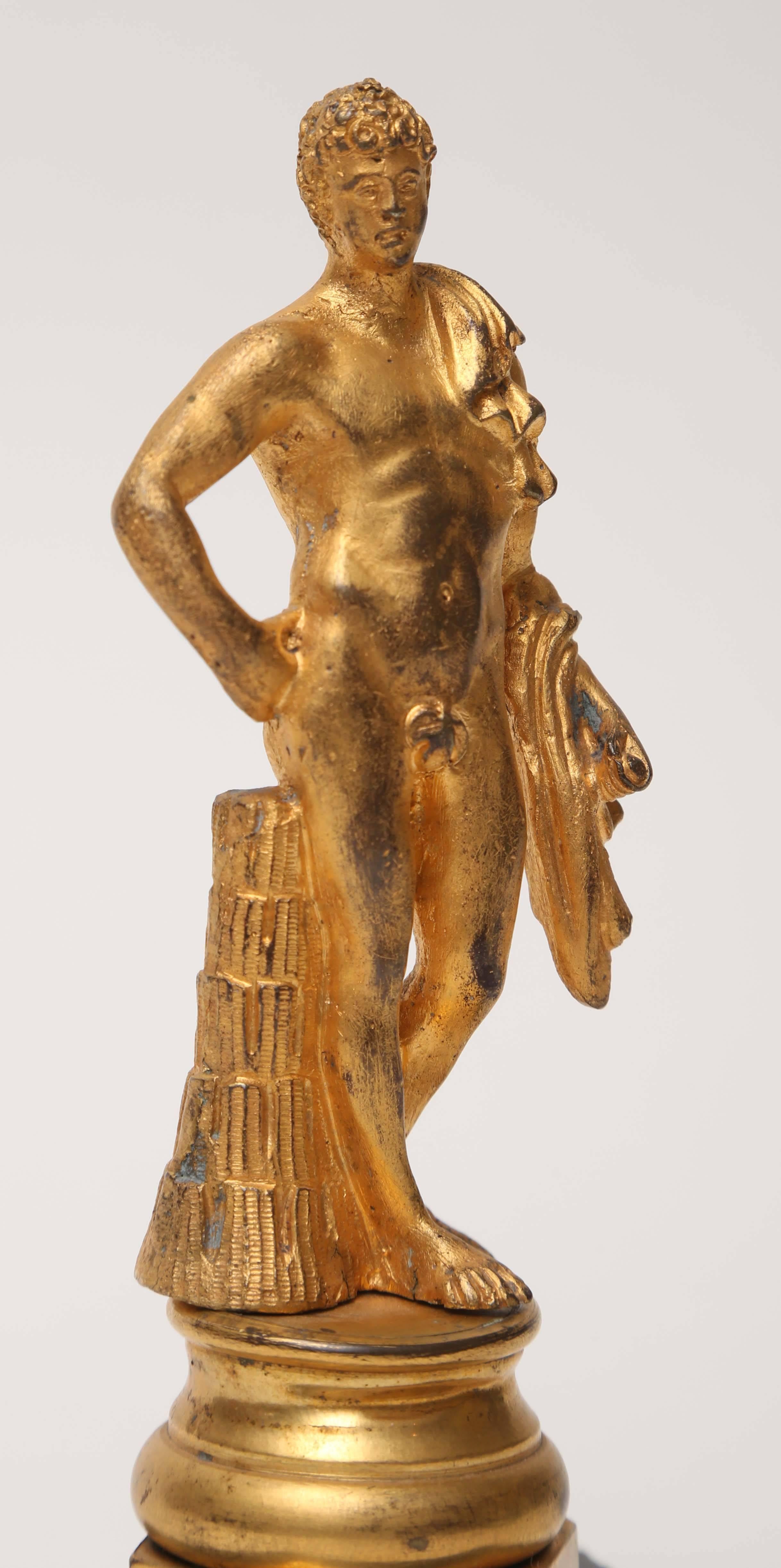 Gilt Bronze Statuette of the Belvedere Antinous, Italian, 19th Century In Excellent Condition For Sale In Miami Beach, FL