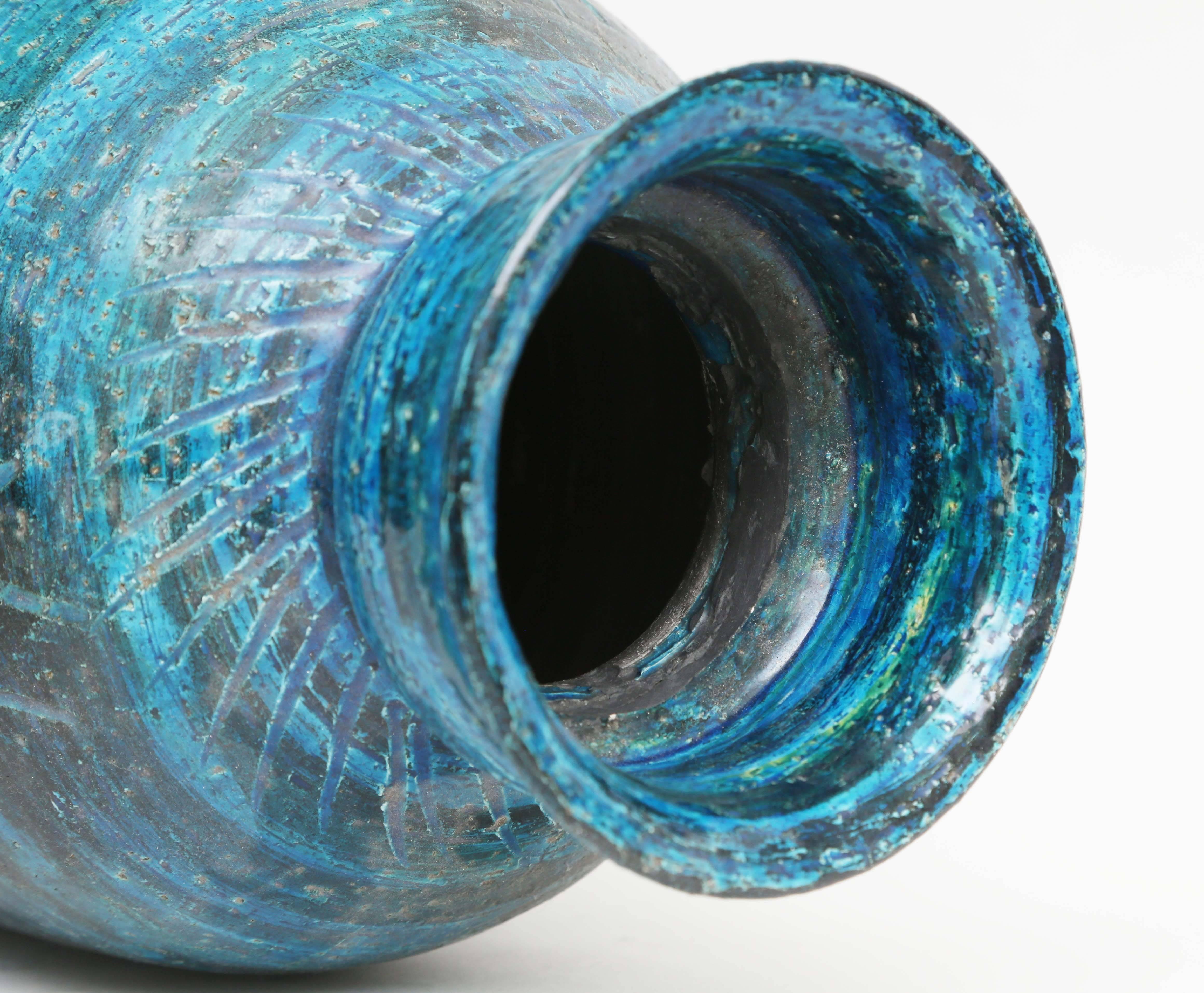 Italian Large Aldo Londi Rimini Blue Brutalist Vase by Bitossi, Italy, 1960s For Sale