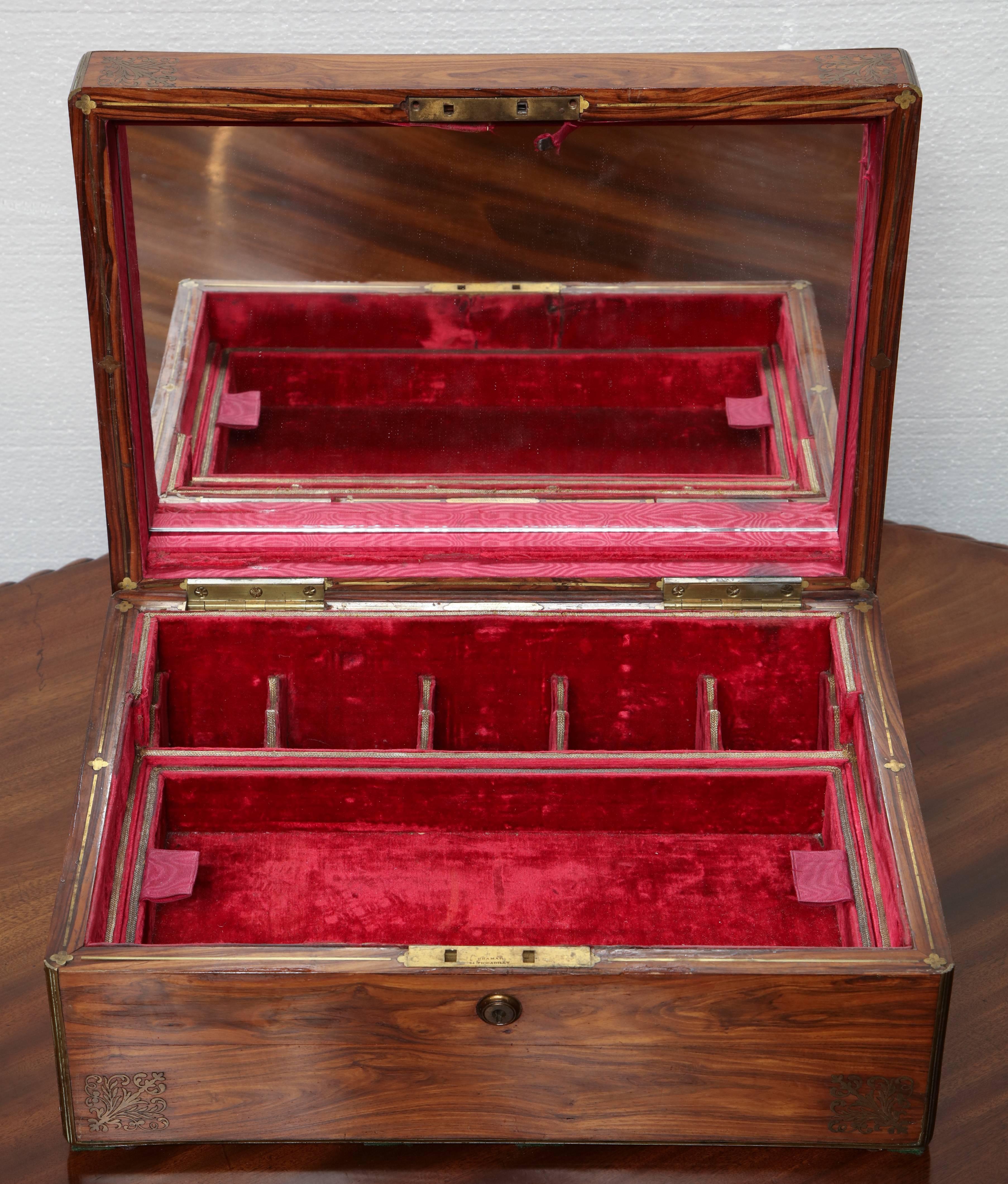 19th Century Brass Inlay Gonzales Alves Jewelry Box In Excellent Condition In New York, NY
