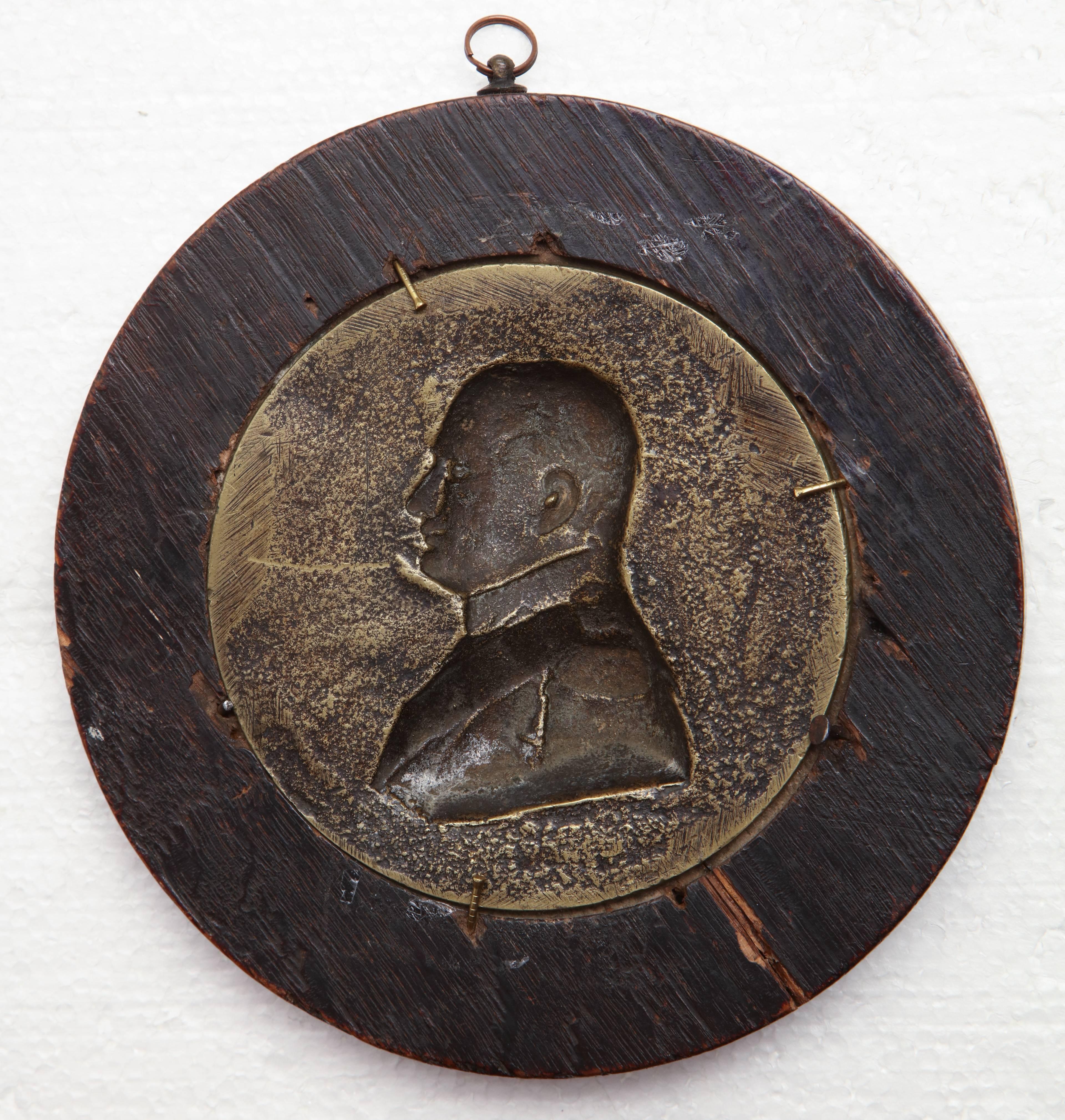 Mid-19th Century Bronze Portrait Plaque of Napoleon in Oak Frame In Good Condition For Sale In New York, NY
