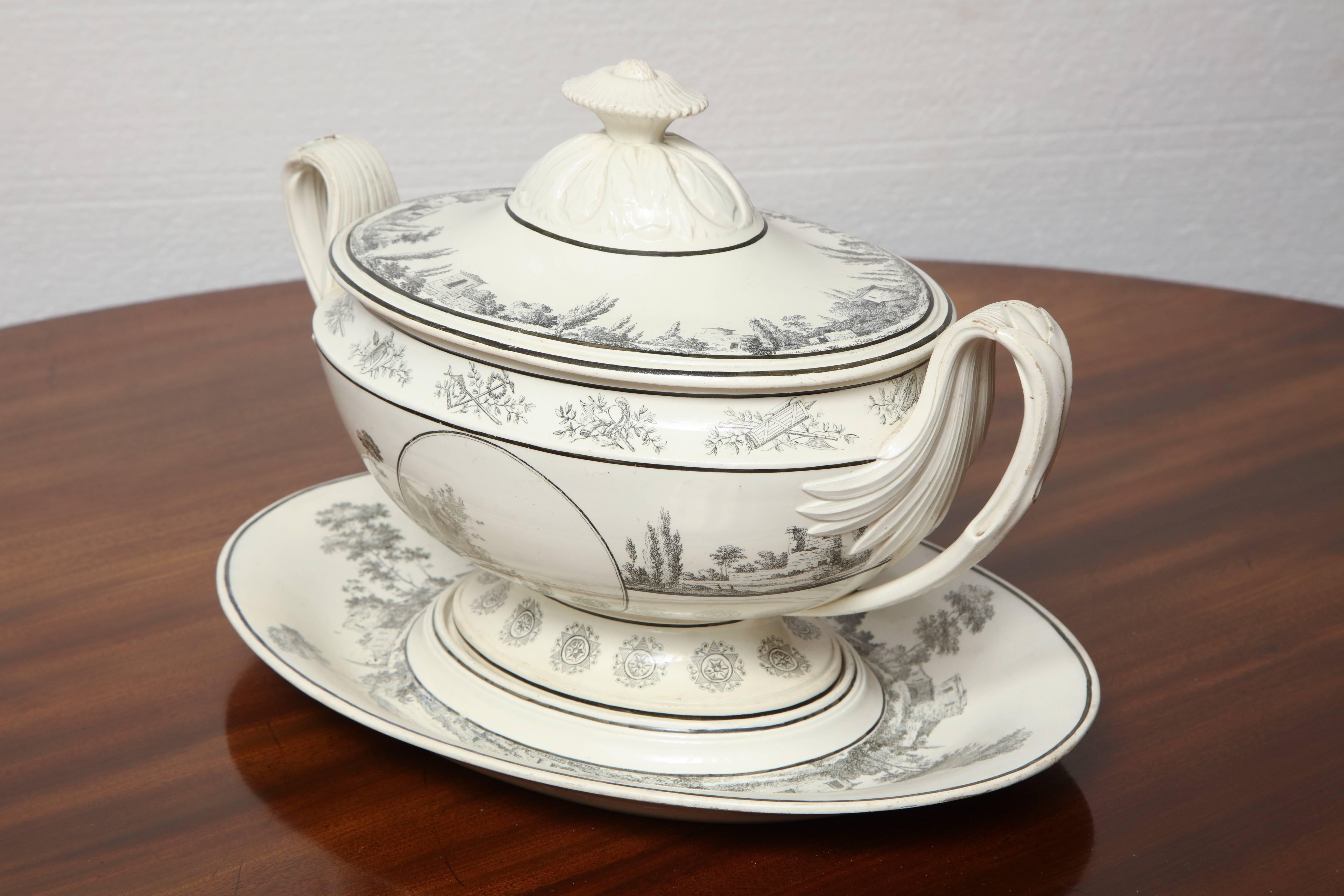 Early 19th century French, creil soup tureen with under liner.