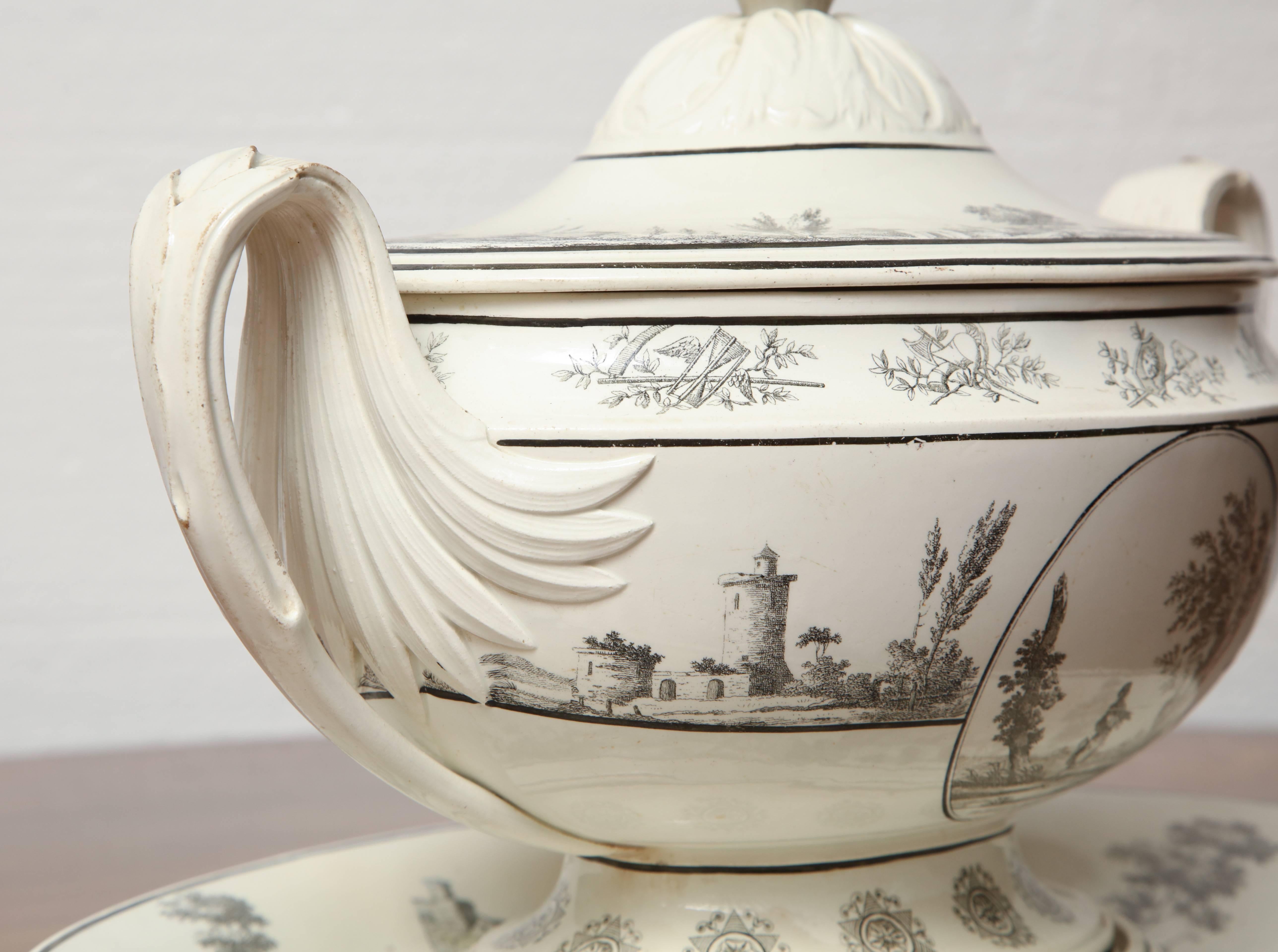 Neoclassical Early 19th Century French, Creil Soup Tureen with under Liner