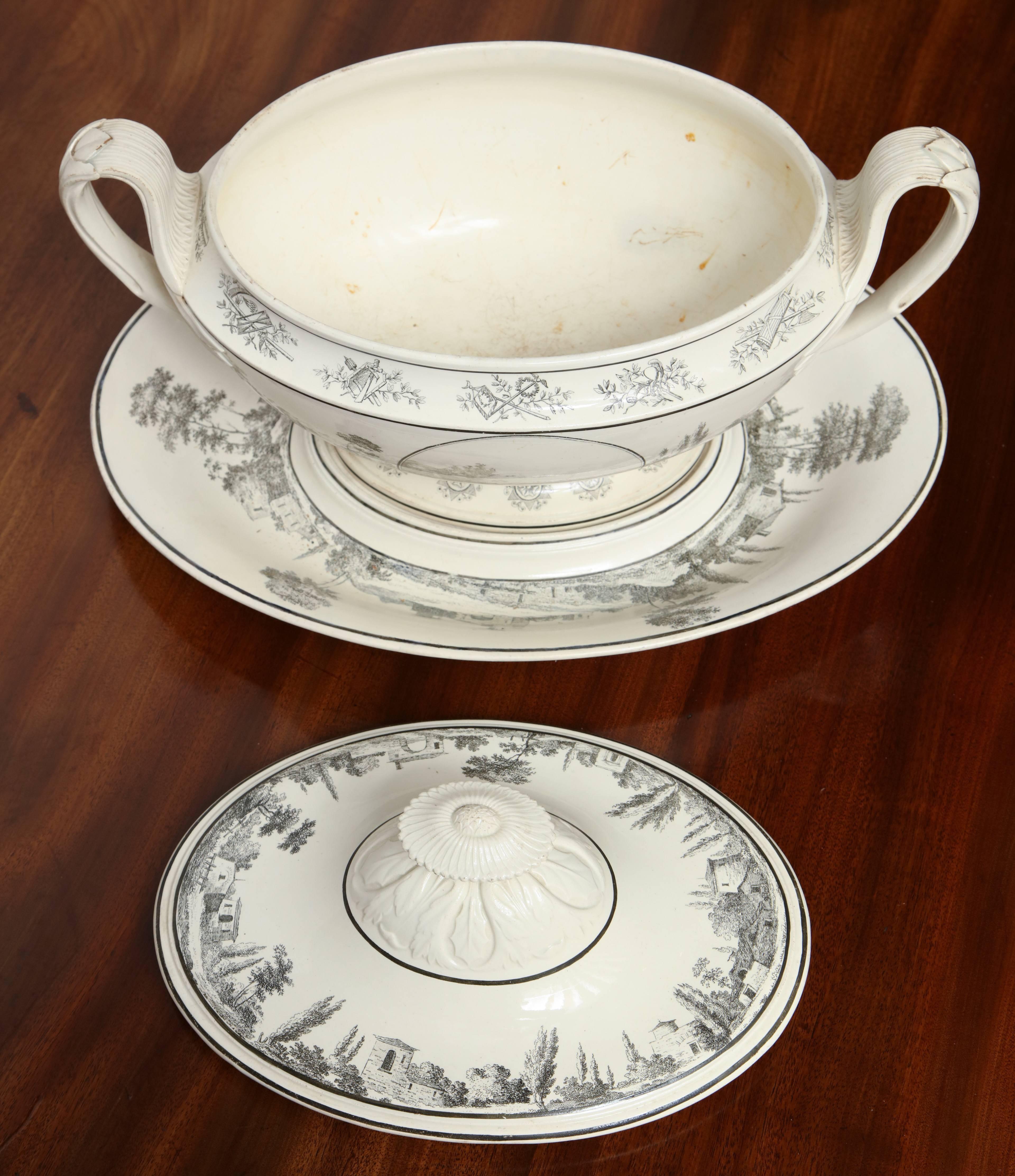 Early 19th Century French, Creil Soup Tureen with under Liner 1