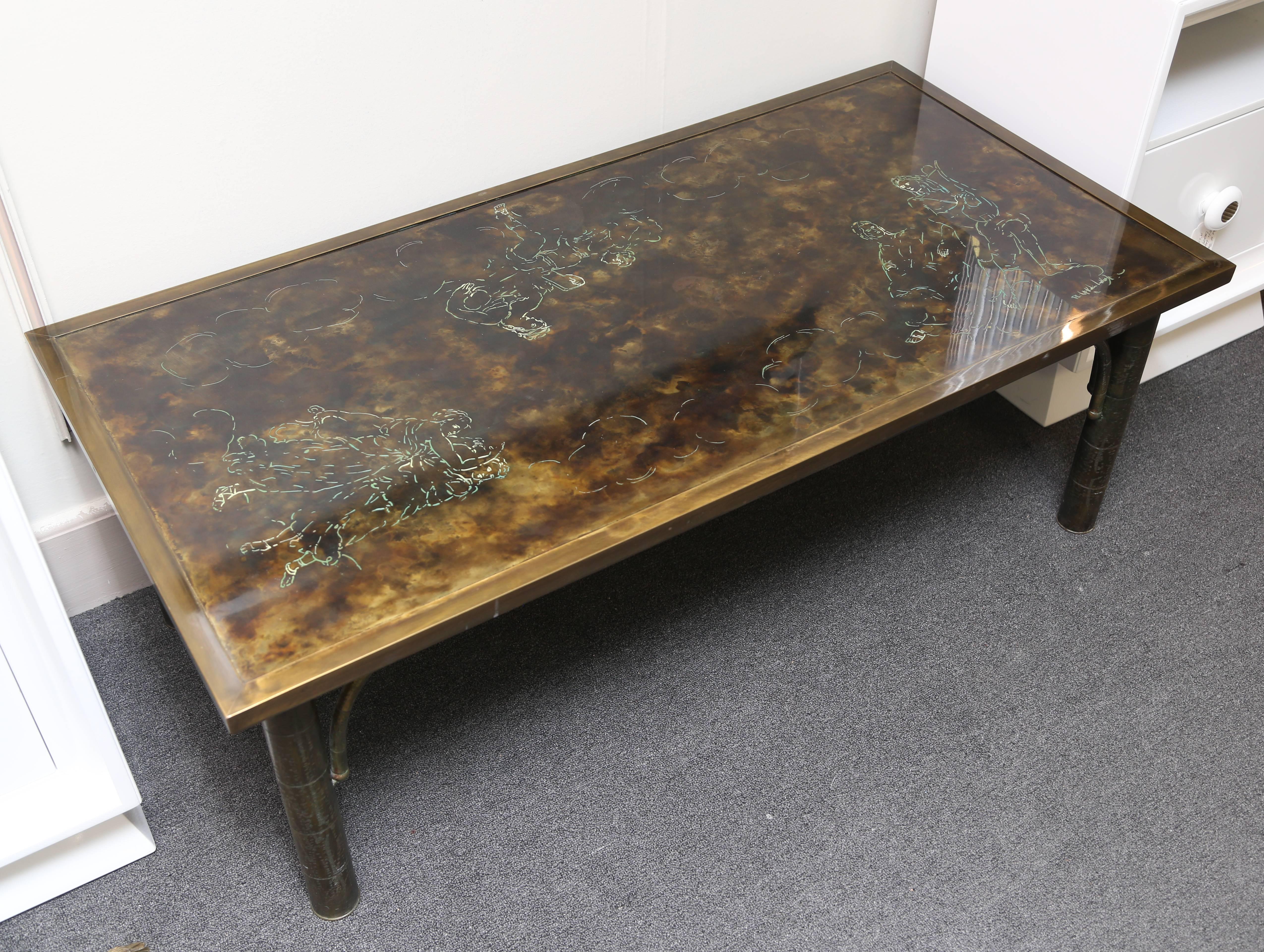 Superb quality and condition. Vibrant color and "mirror" like finish raised upon faux bamboo style legs.