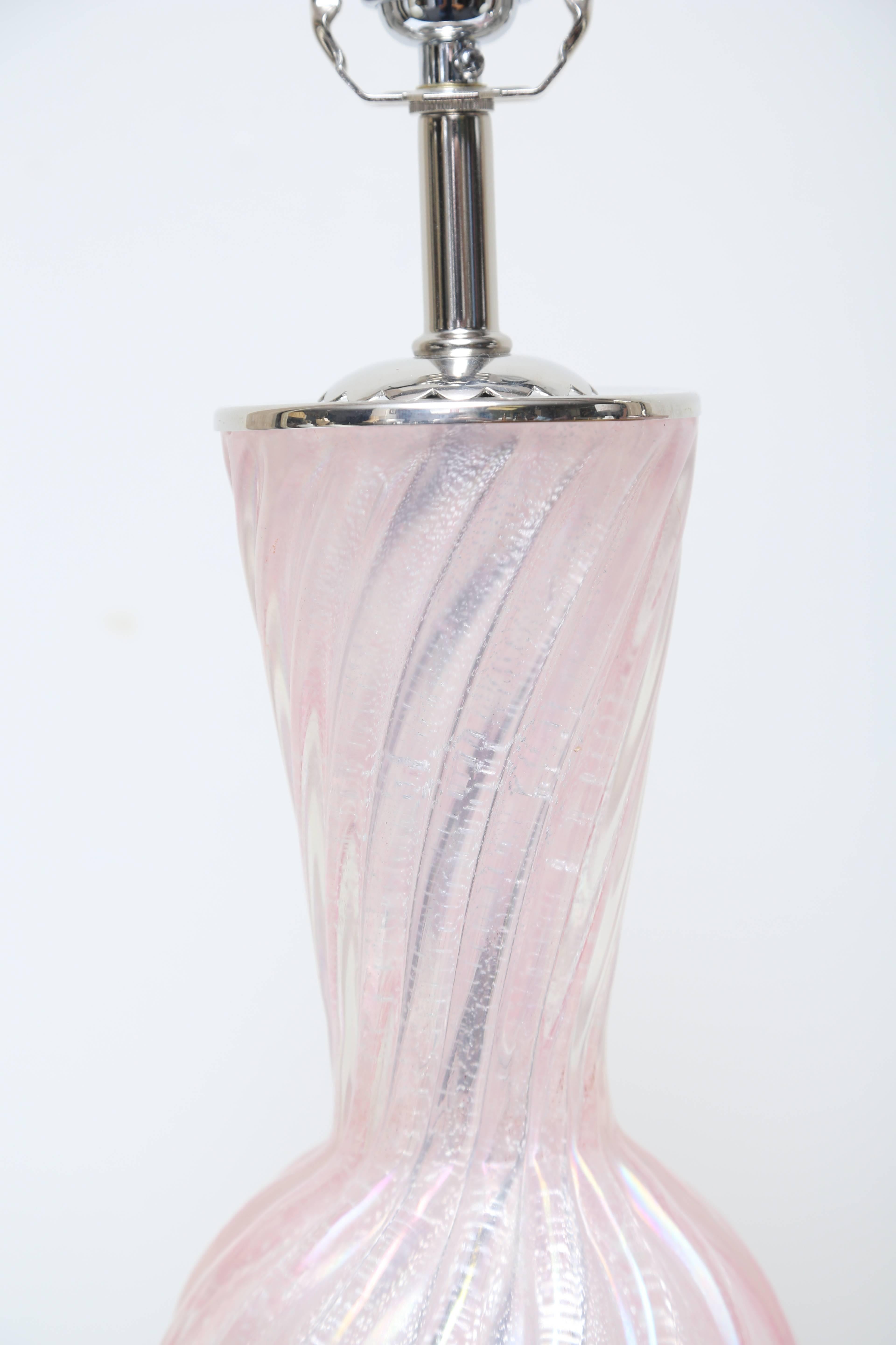 Pink with silver-mounted on Lucite bases with new wiring, circa 1955.