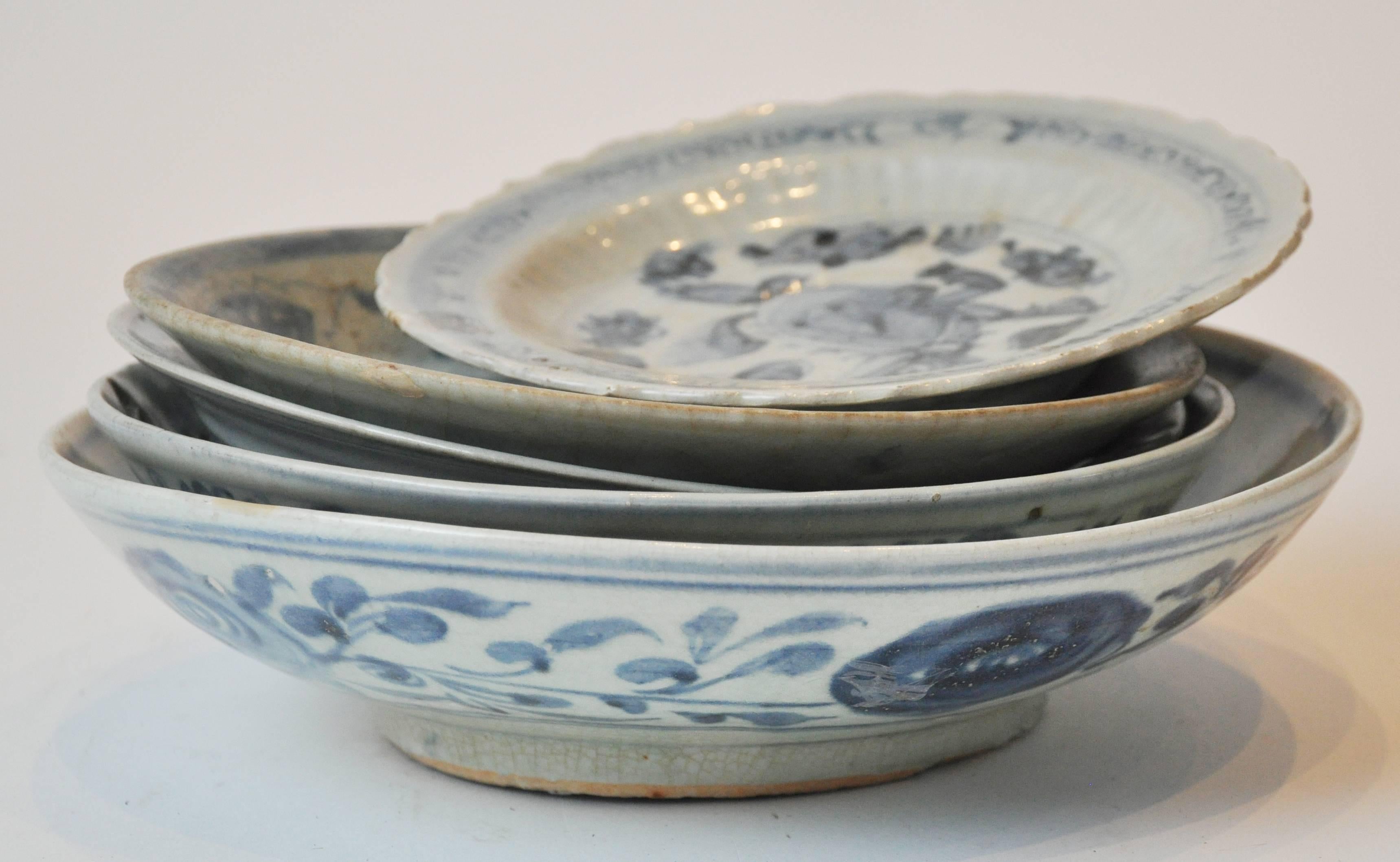 19th century collection of blue and bone Chinese porcelain. The collection has both important and less important pieces.  All have traditional Chinese motifs and some with Celadon coloring.  As a collection they are beautiful together. 

Measures: