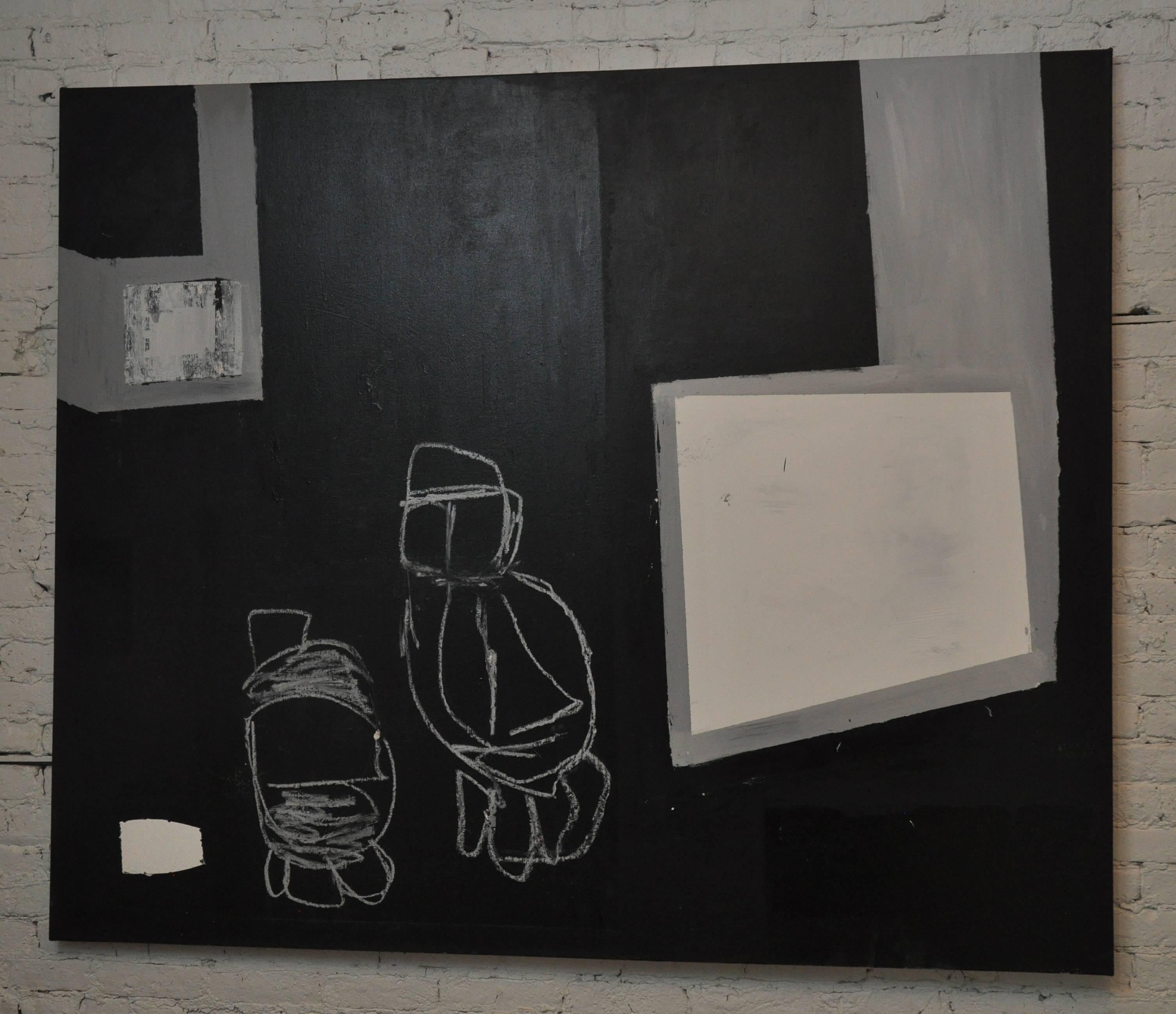unbetiteltes Gemälde auf Leinwand aus dem 21. Jahrhundert von Greg Dickerson. 
Mischtechnik auf Leinwand, mit Acrylfarbe und Ölpastell. Erstellt im Jahr 2016.
Schwarz und Weiß 
 