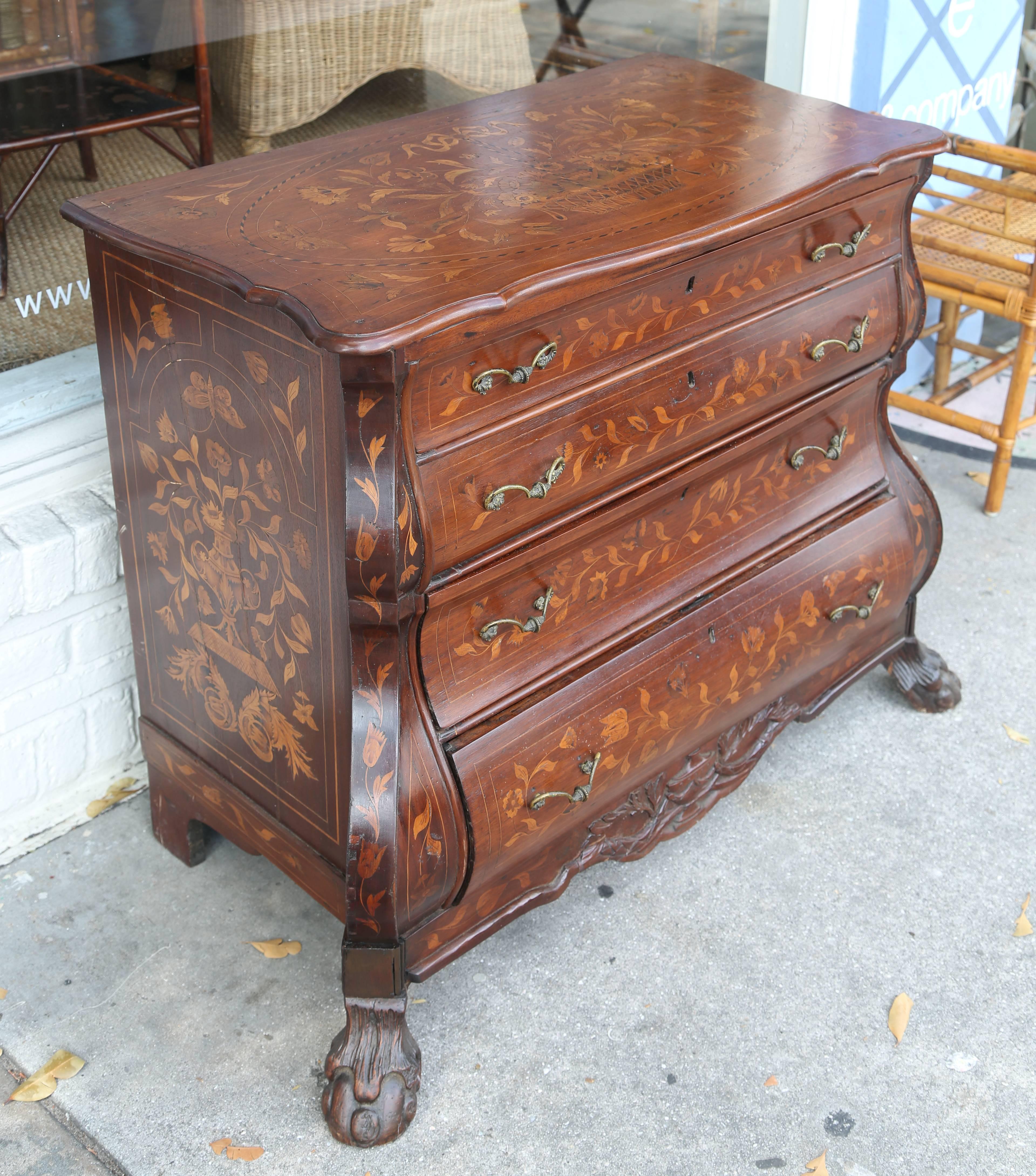 19th Century Dutch Marquetry Chest of Drawers In Good Condition In West Palm Beach, FL