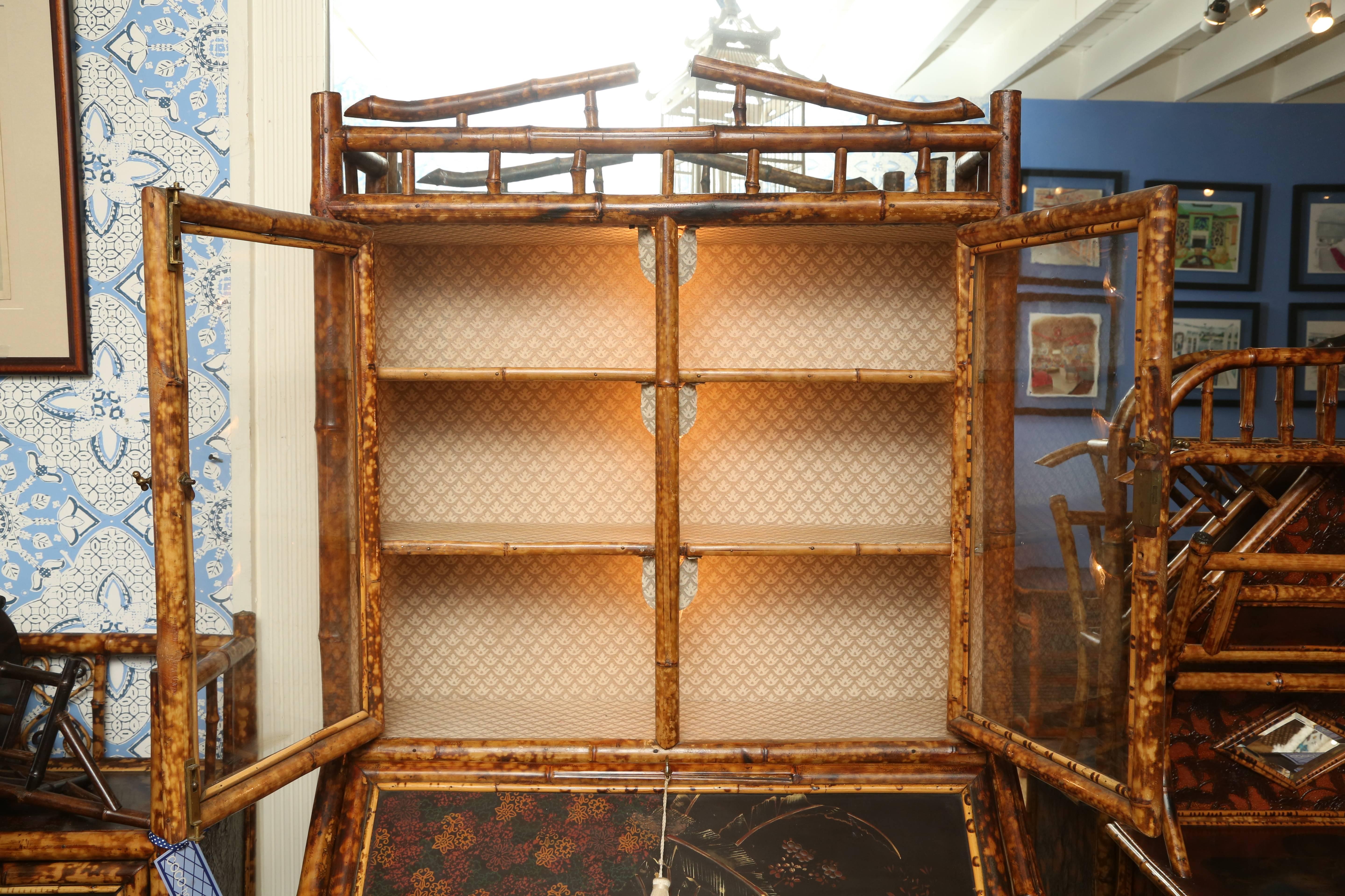 Superb 19th Century English Bamboo Secretary Bookcase 2