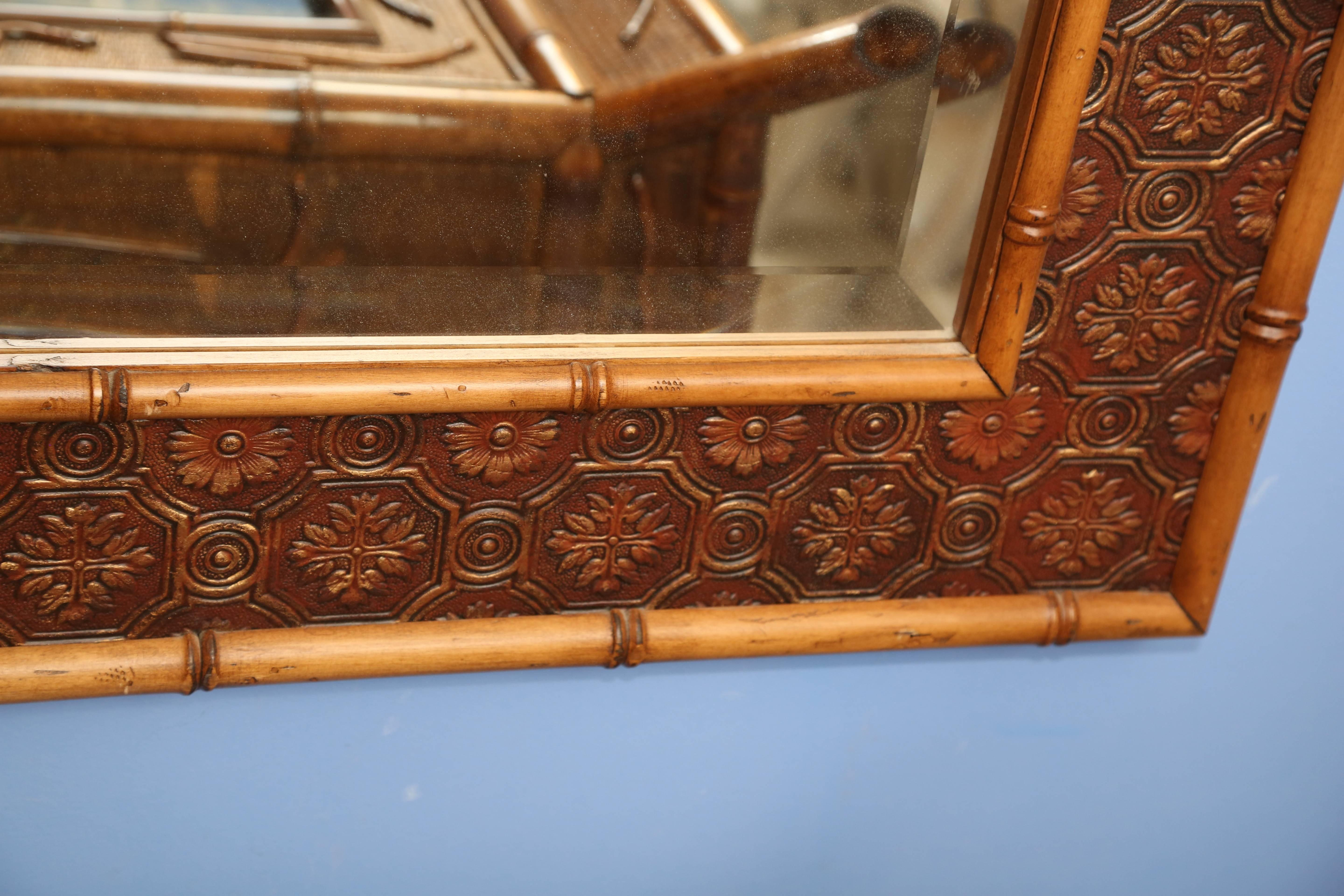 20th Century Large Faux Bamboo Bevel Mirror