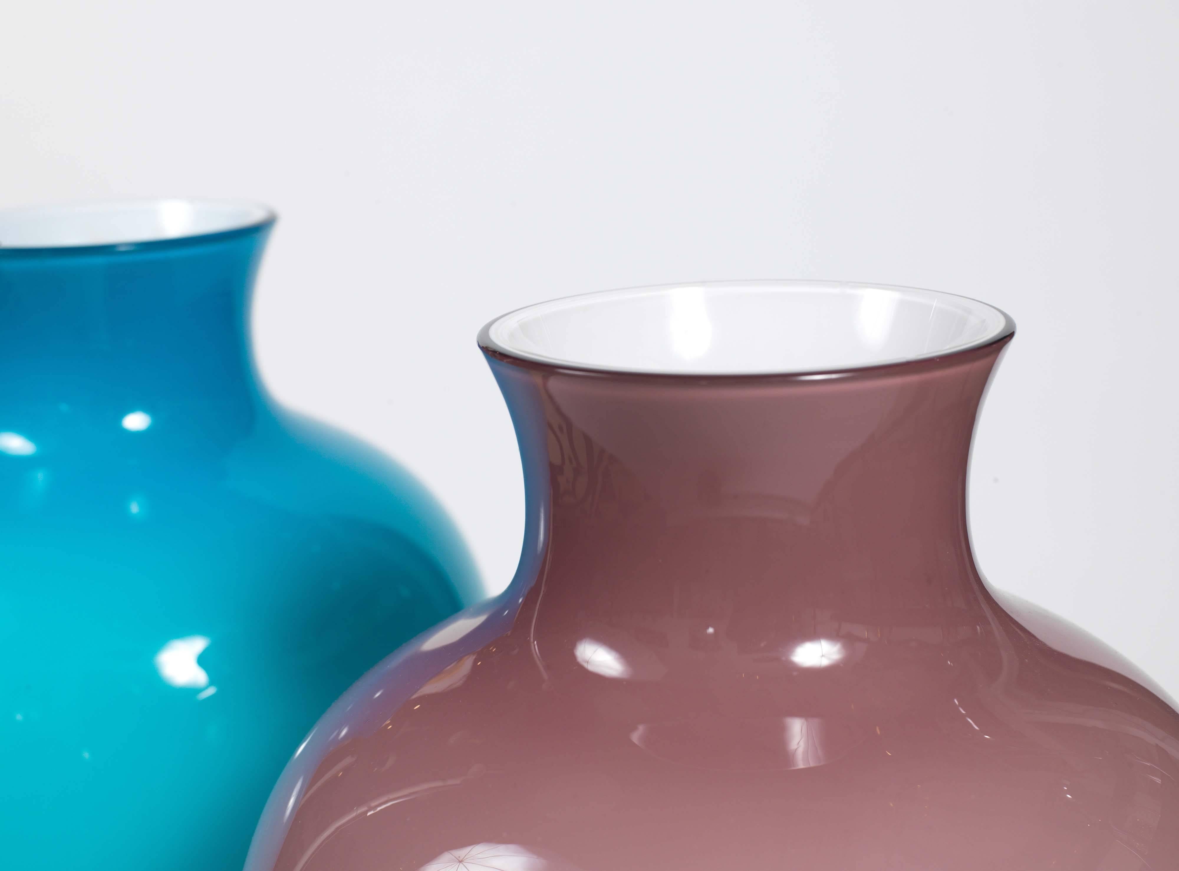 Blown Glass Venini Signed Pair of Big Vases