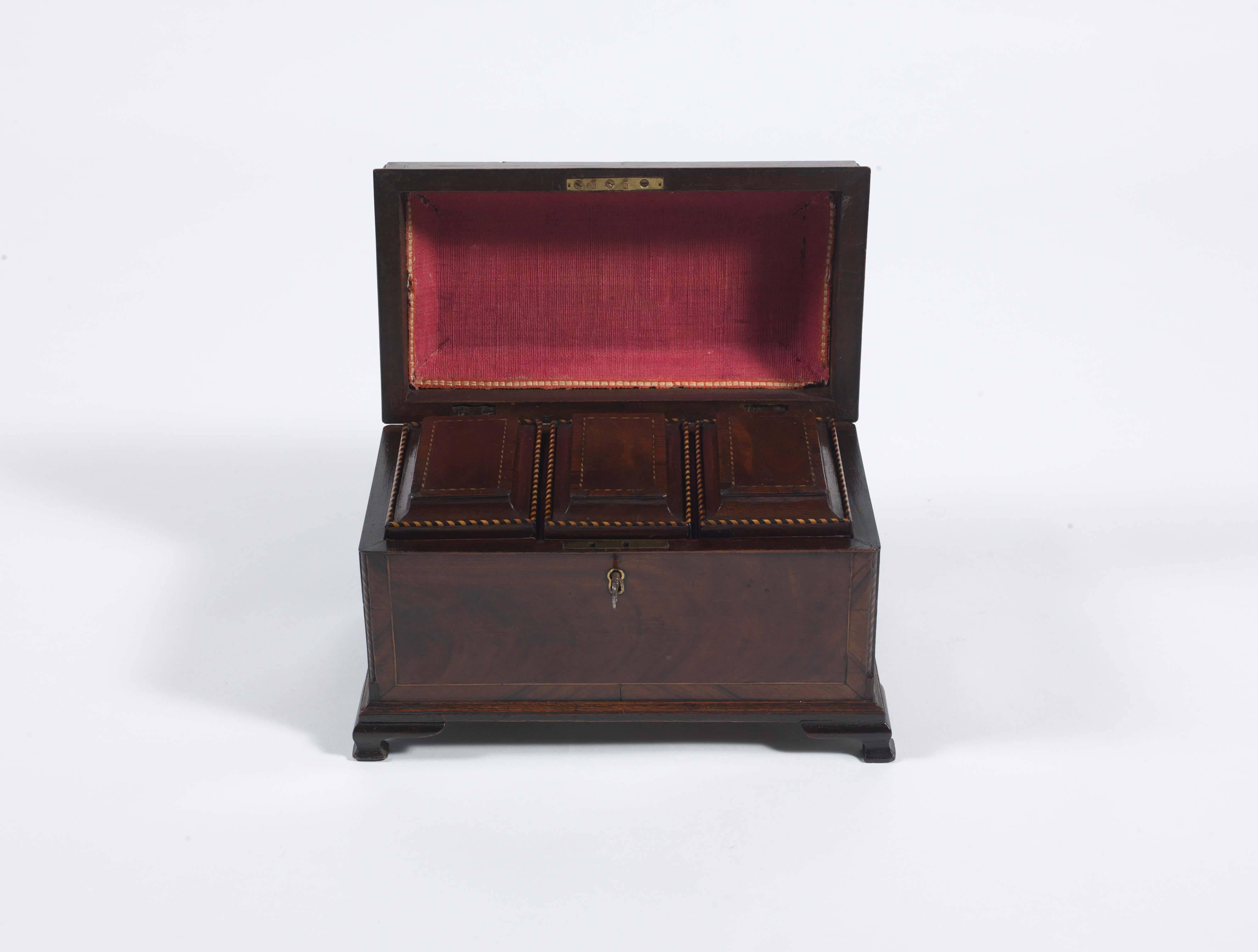 18th Century George III Period Mahogany Three Canister Tea Caddy In Excellent Condition In London, GB