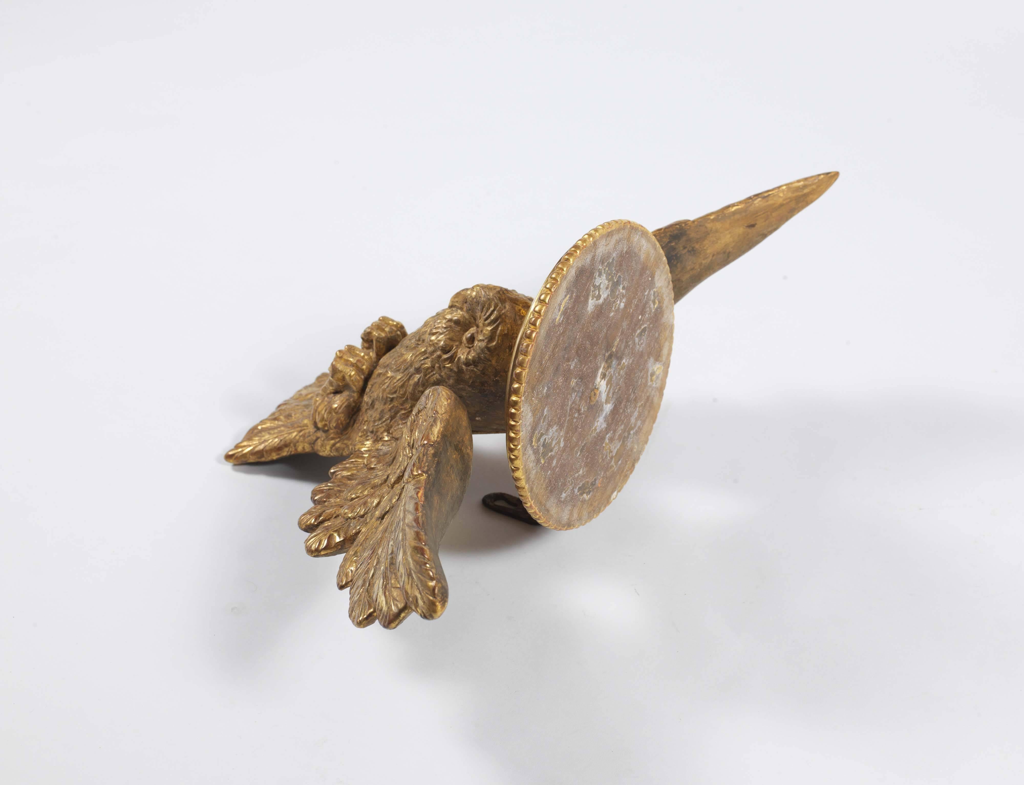 English Pair of Owl Wall Brackets, Early 19th Century, Hand Carved Wood, Gesso and Gilt  For Sale
