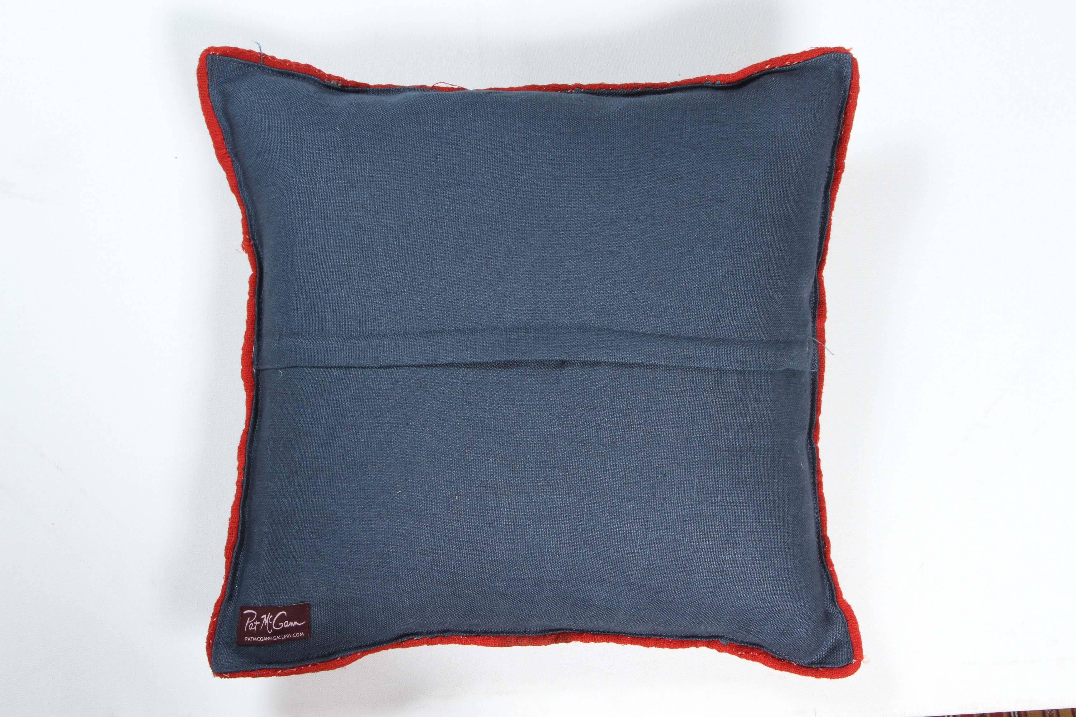 Indian Banjara Cotton Pillow in Red, Blue, Yellow, Ivory and Burgundy In Good Condition For Sale In Los Angeles, CA