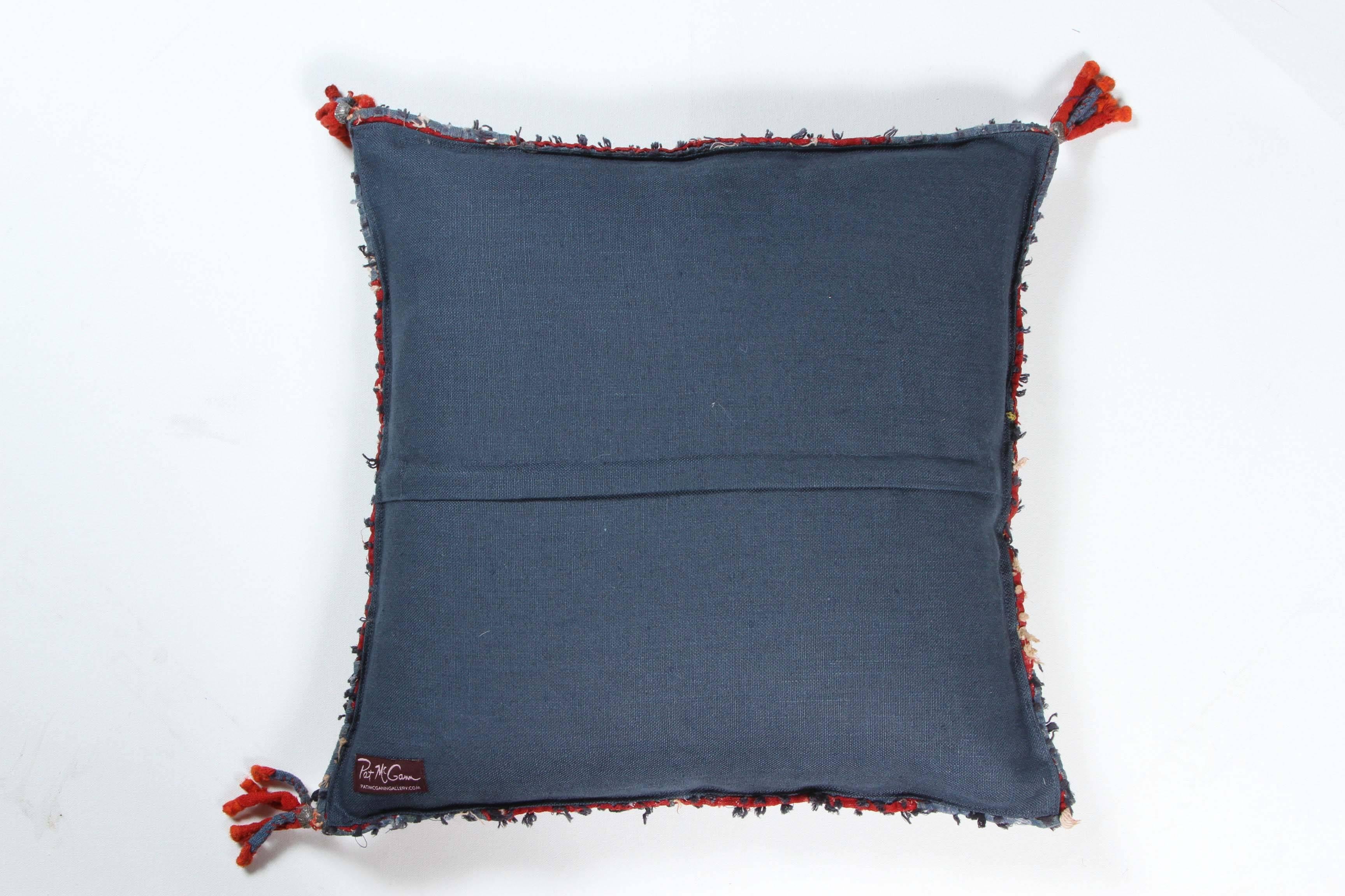 20th Century Indian Banjara Cotton Pillow, Red, Blue, Yellow, Ivory, Orange