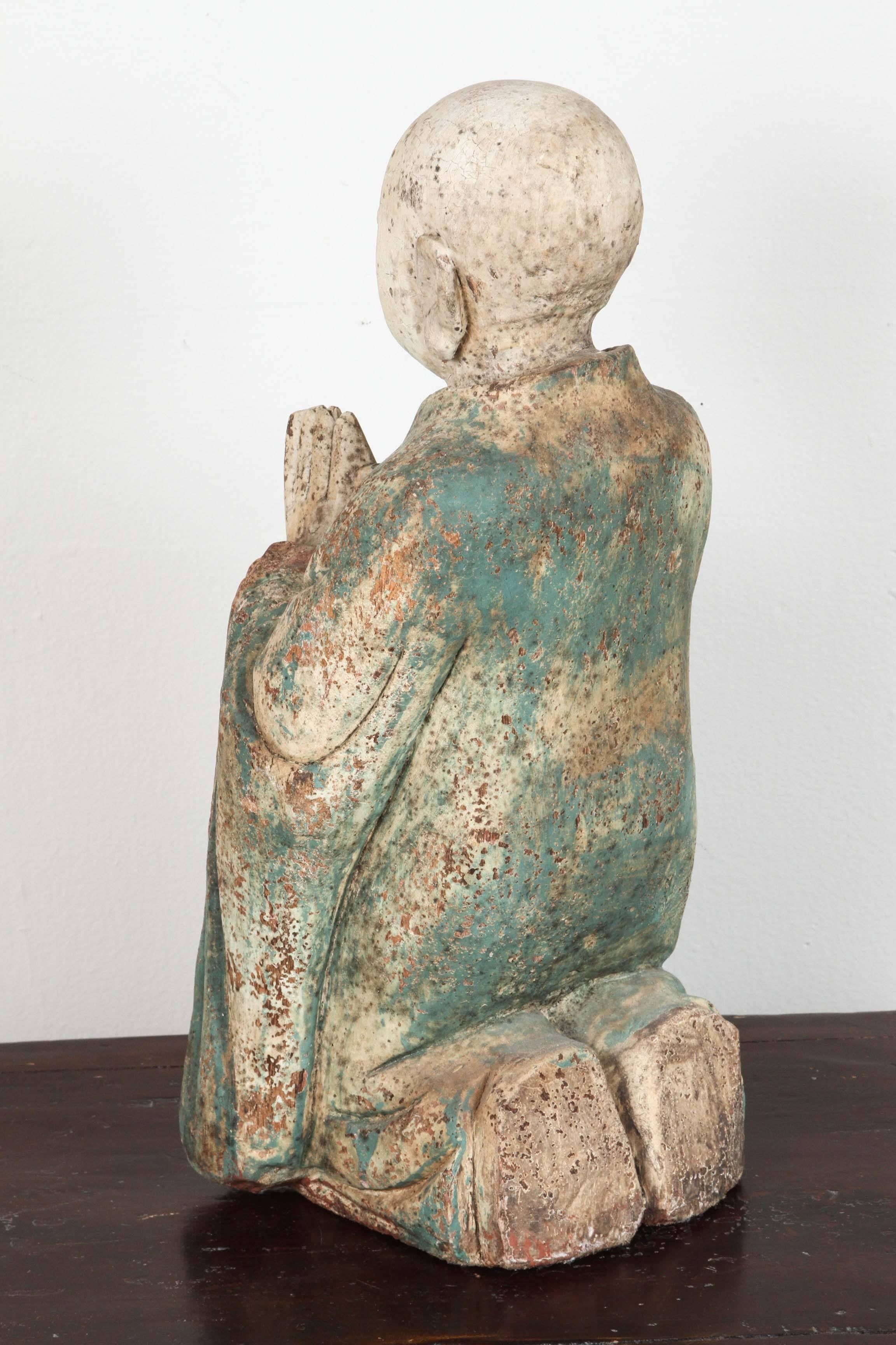 Carved Asian Meditation Figure, Wood For Sale