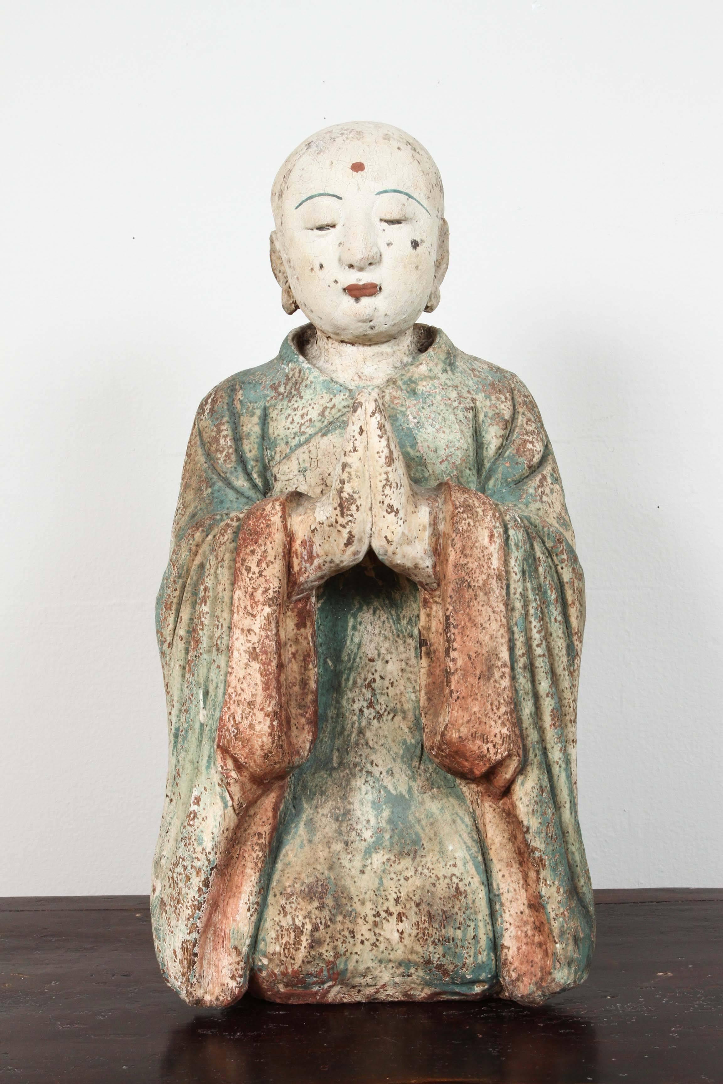 Asian Meditation Figure, Wood In Good Condition For Sale In Los Angeles, CA