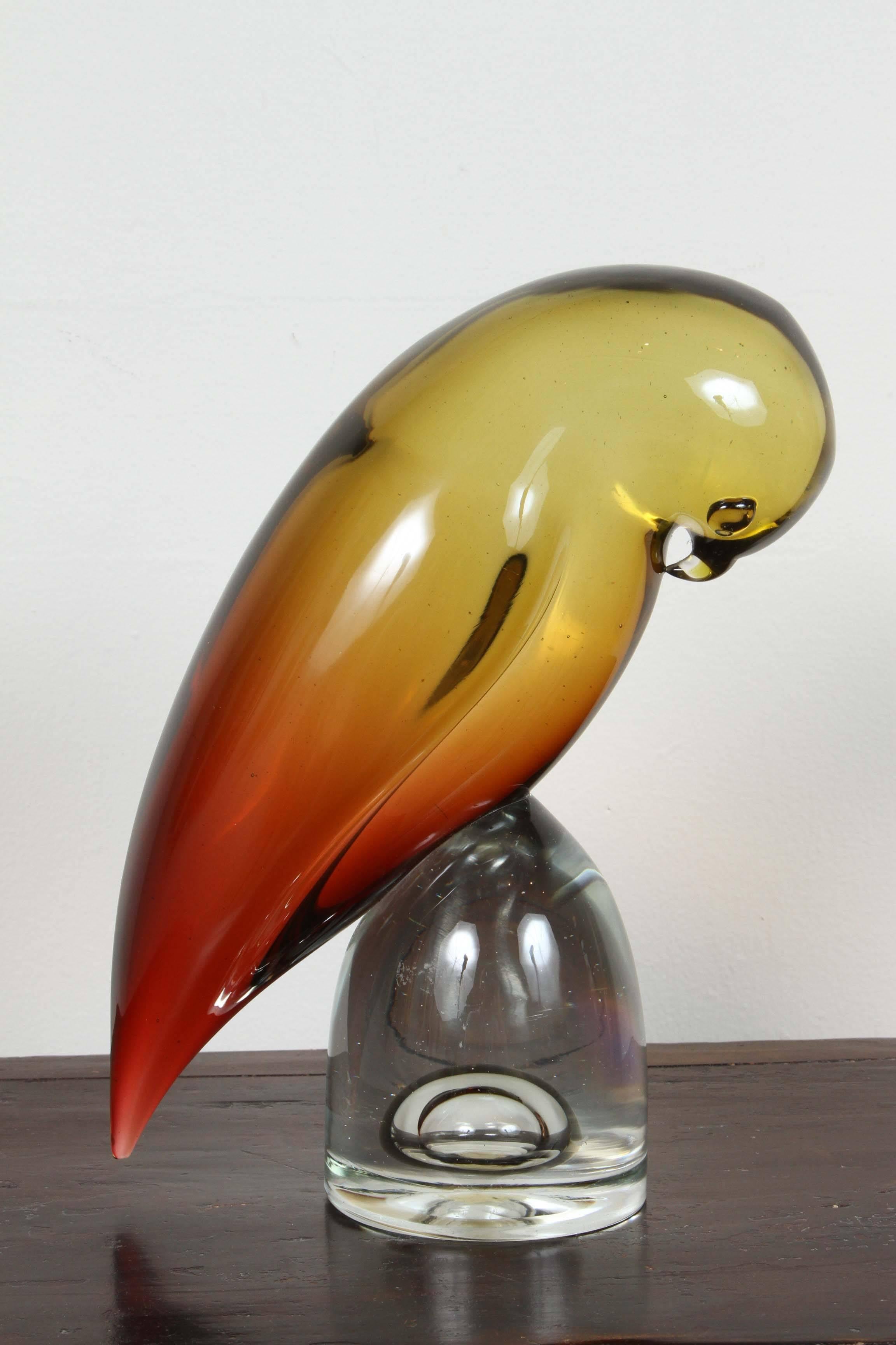 20th Century Salviati & Co. Murano Glass Bird, Yellow and Orange For Sale